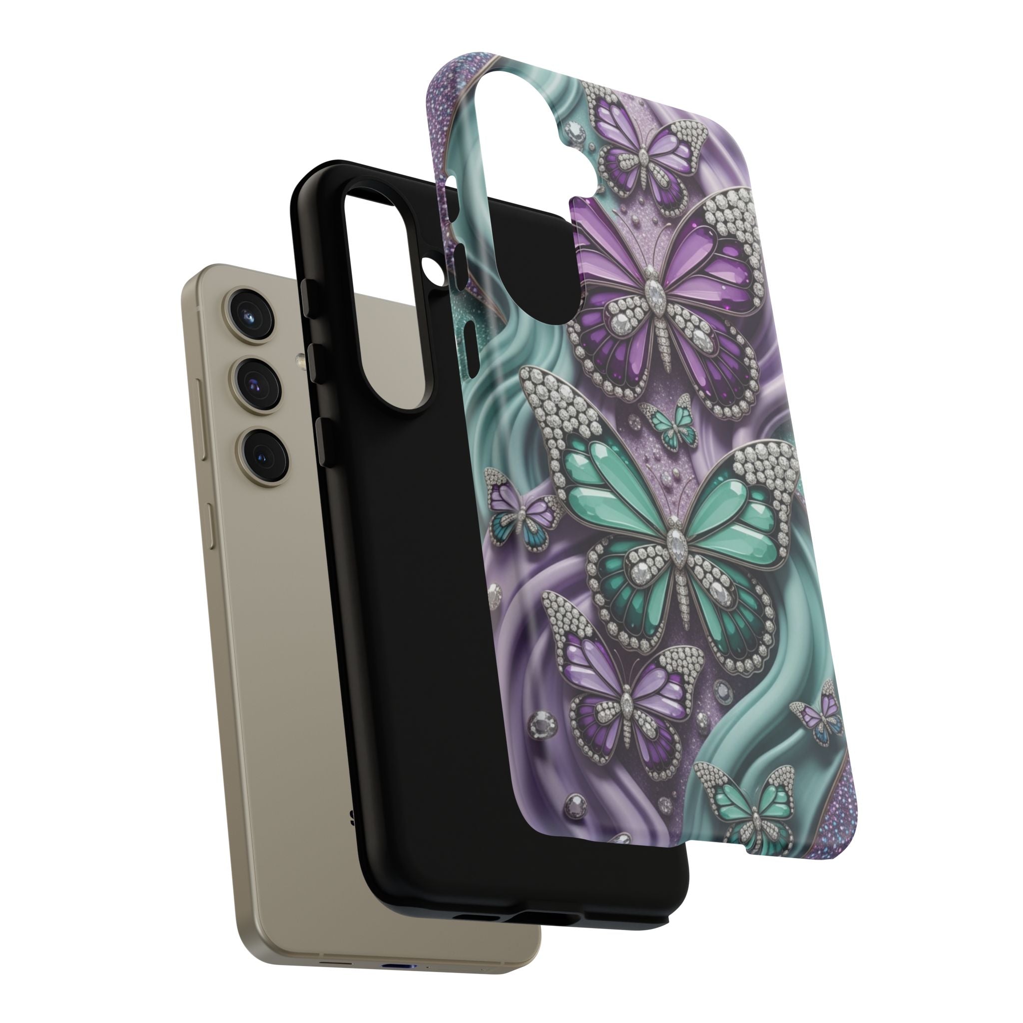 Butterfly Gem Tough Phone Case – Teal & Purple Sparkle Protective Cover