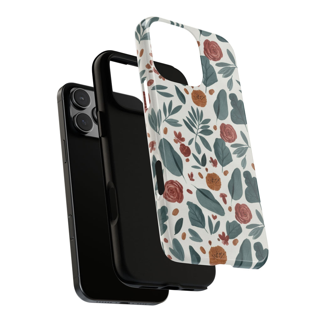 Floral Leaf Pattern Tough Phone Case — Protective Botanical iPhone Cover