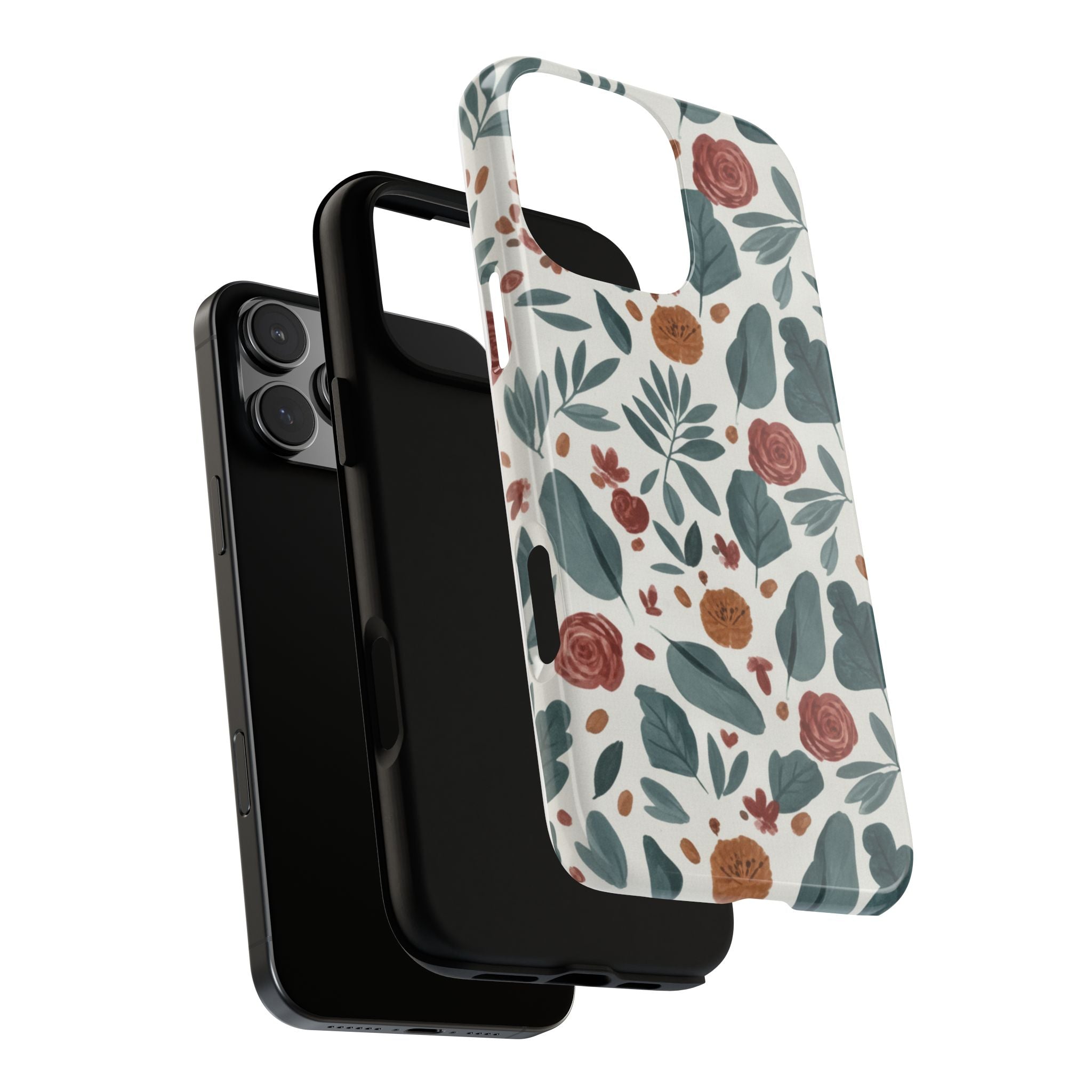 Floral Leaf Pattern Tough Phone Case — Protective Botanical iPhone Cover