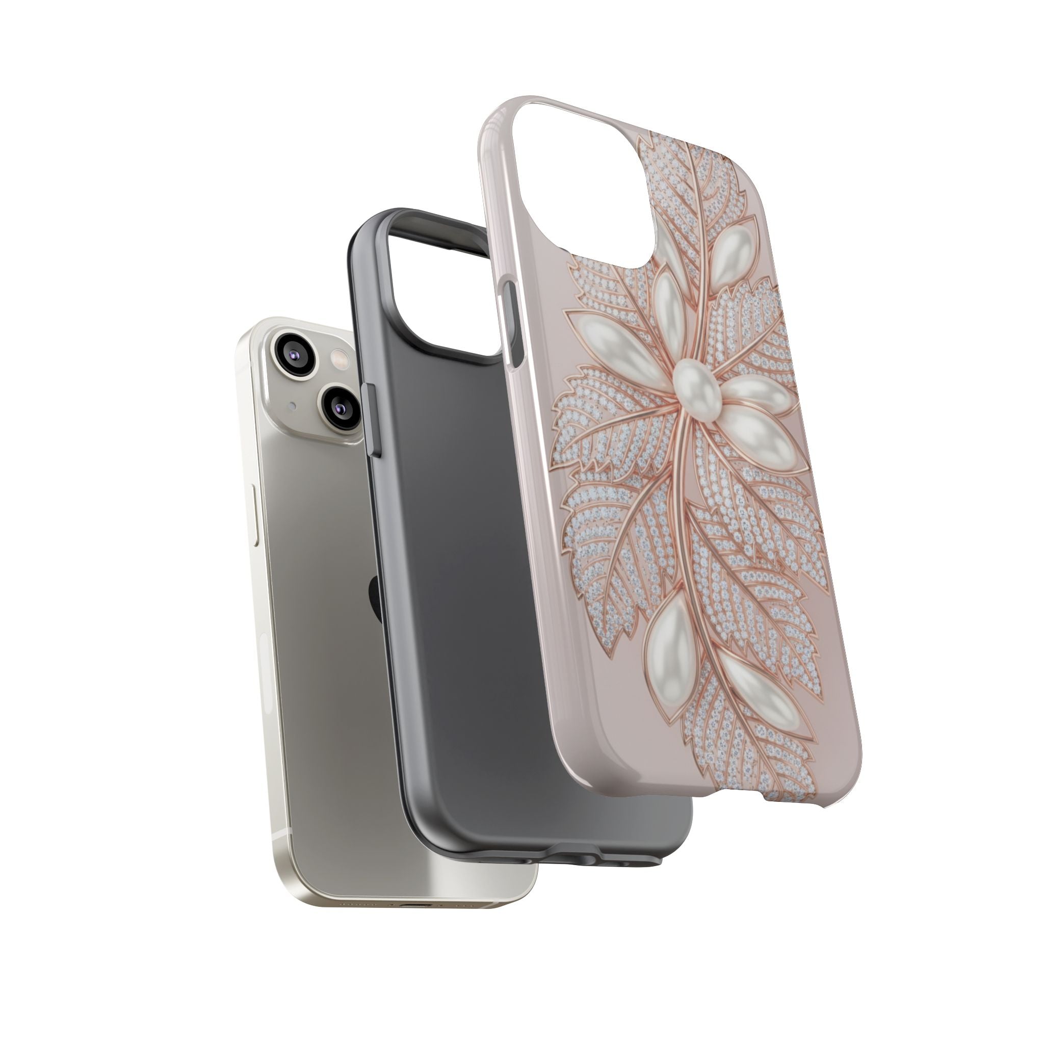 Pearl Floral Phone Case – Rose Gold Leaf iPhone Cover