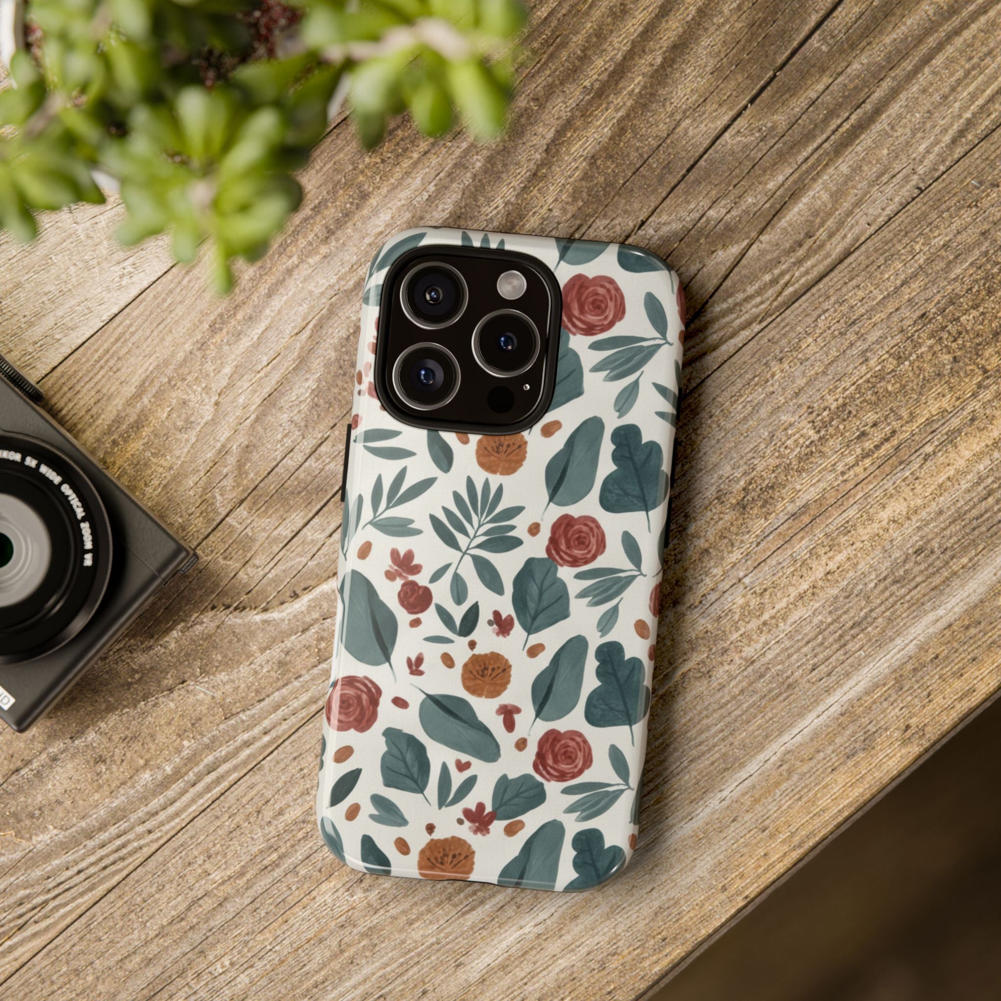 Floral Leaf Pattern Tough Phone Case — Protective Botanical iPhone Cover
