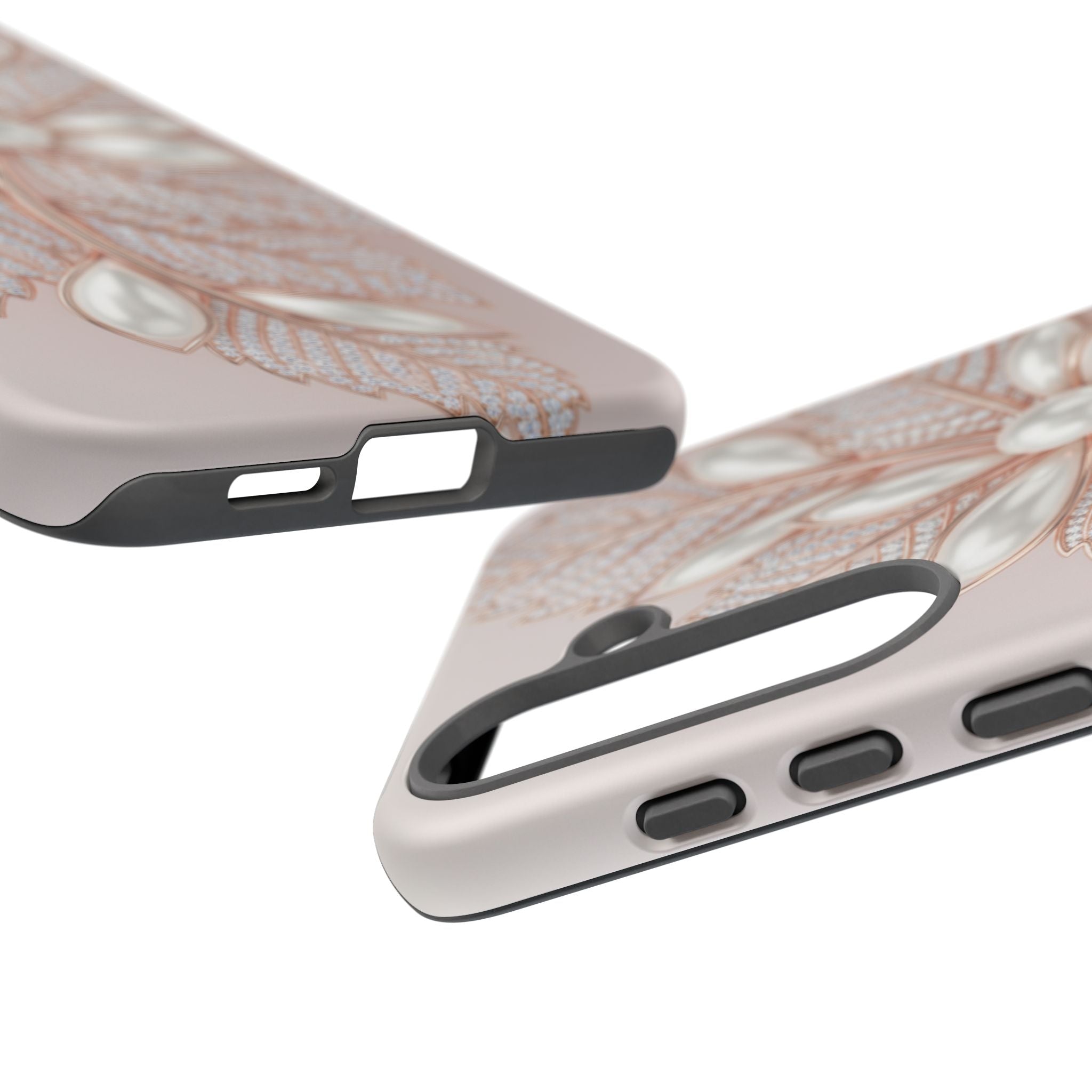 Pearl Floral Phone Case for Samsung galaxy phone — Elegant Rose Gold Leaf Design for Women