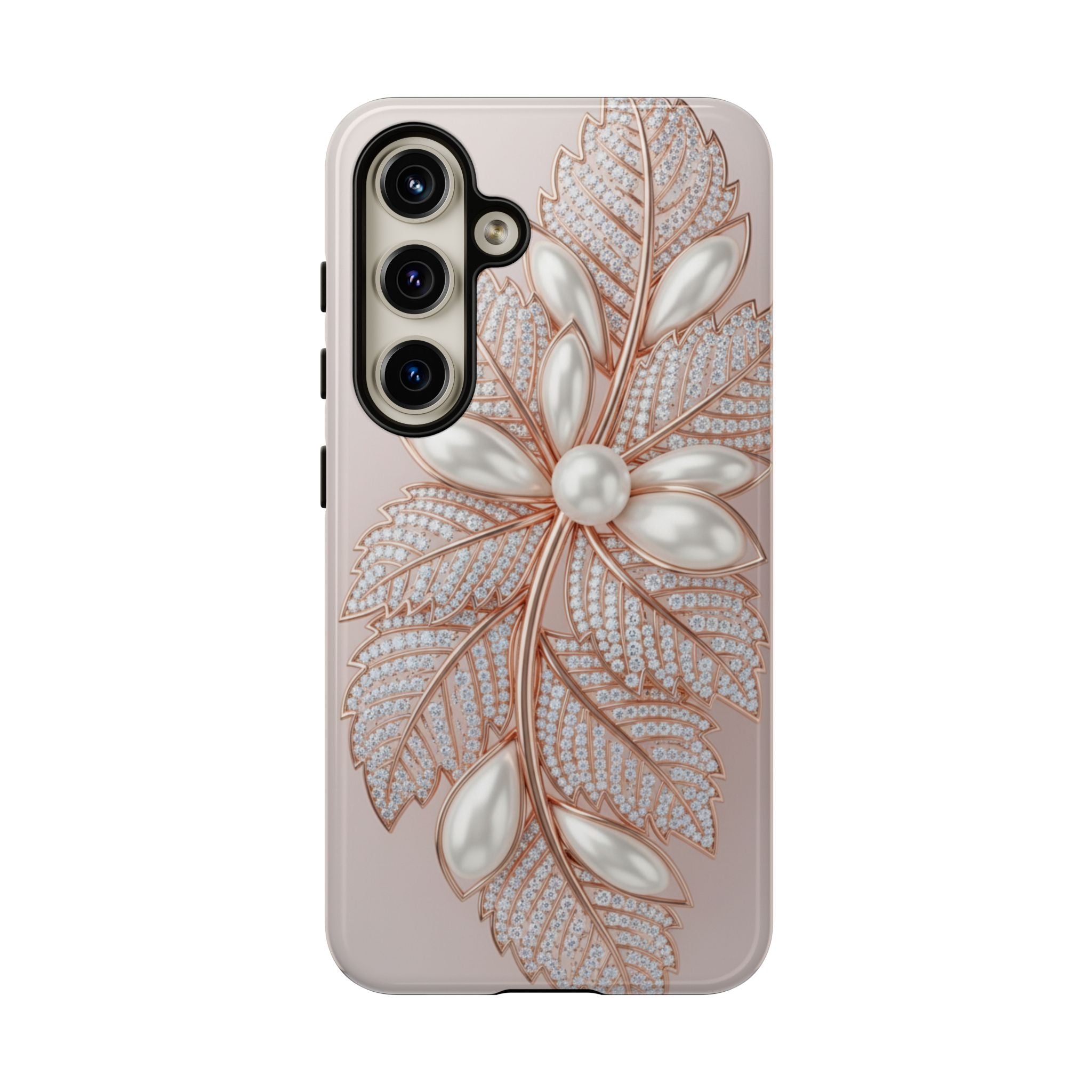 Pearl Floral Phone Case for Samsung galaxy phone — Elegant Rose Gold Leaf Design for Women