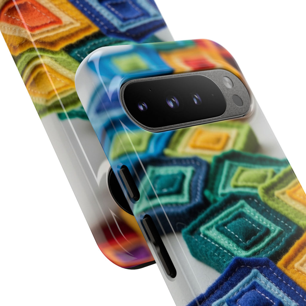 Colorful Geometric Quilt Pattern Phone Case – Bright Rainbow Diamond Tough Case