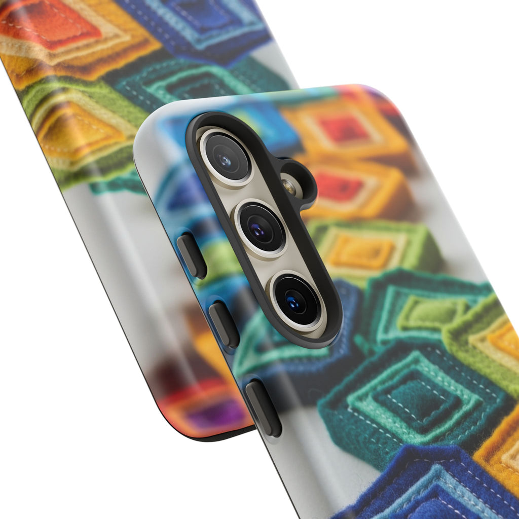 Colorful Geometric Quilt Pattern Phone Case – Bright Rainbow Diamond Tough Case