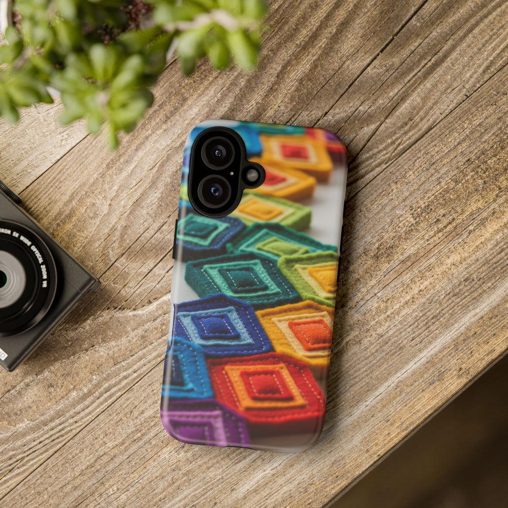 Colorful Geometric Quilt Pattern Phone Case – Bright Rainbow Diamond Tough Case