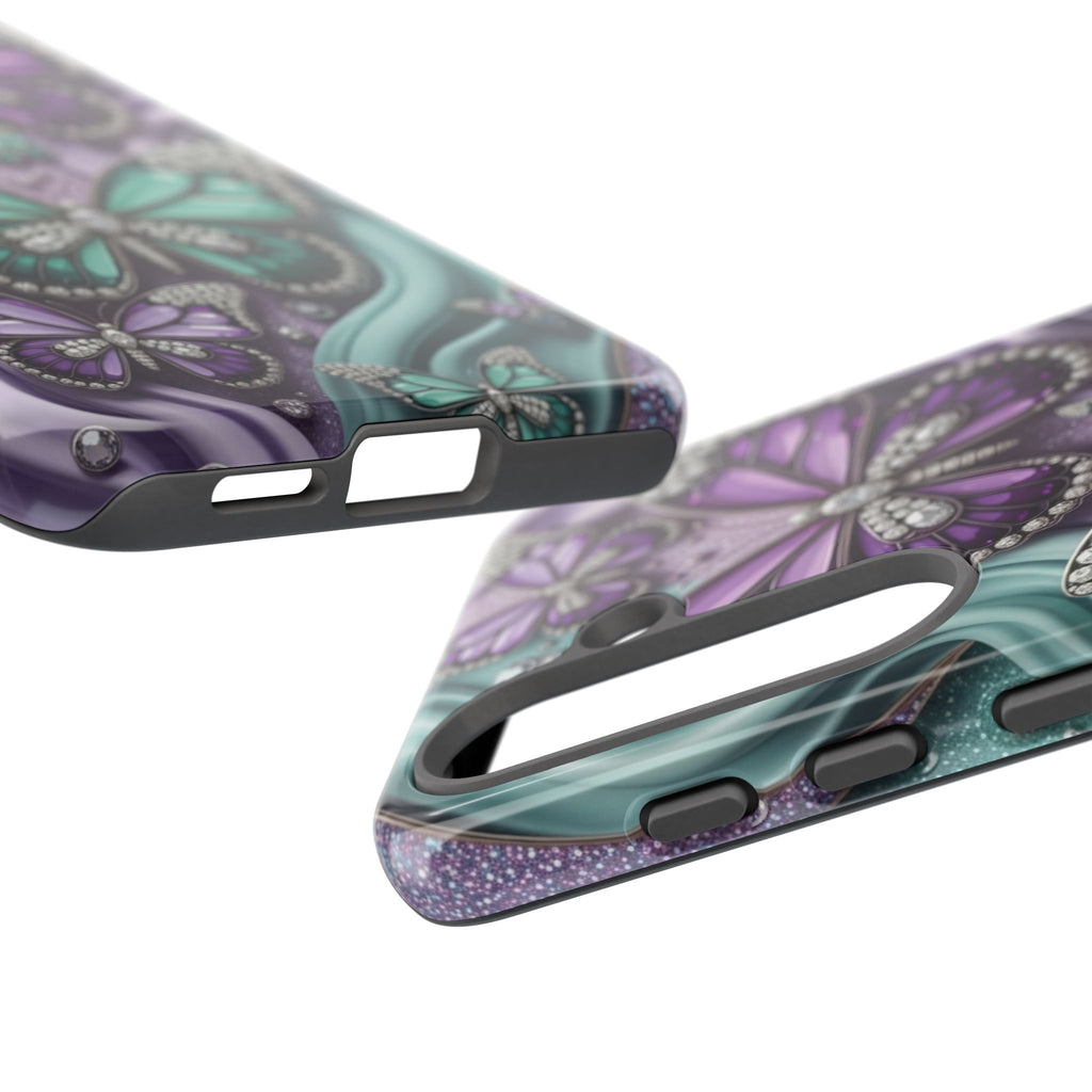 Butterfly Gem Tough Phone Case – Teal & Purple Sparkle Protective Cover