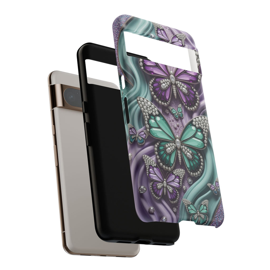 Butterfly Gem Tough Phone Case – Teal & Purple Sparkle Protective Cover