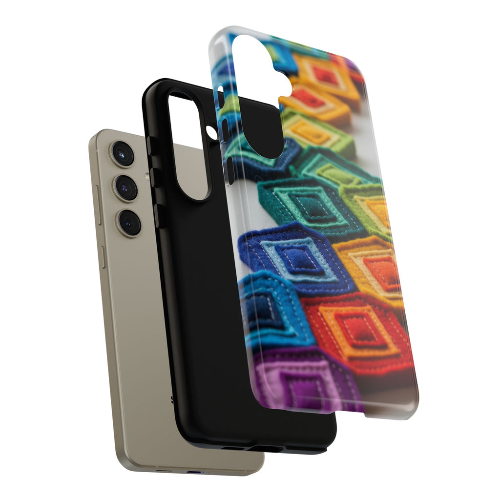Colorful Geometric Quilt Pattern Phone Case – Bright Rainbow Diamond Tough Case