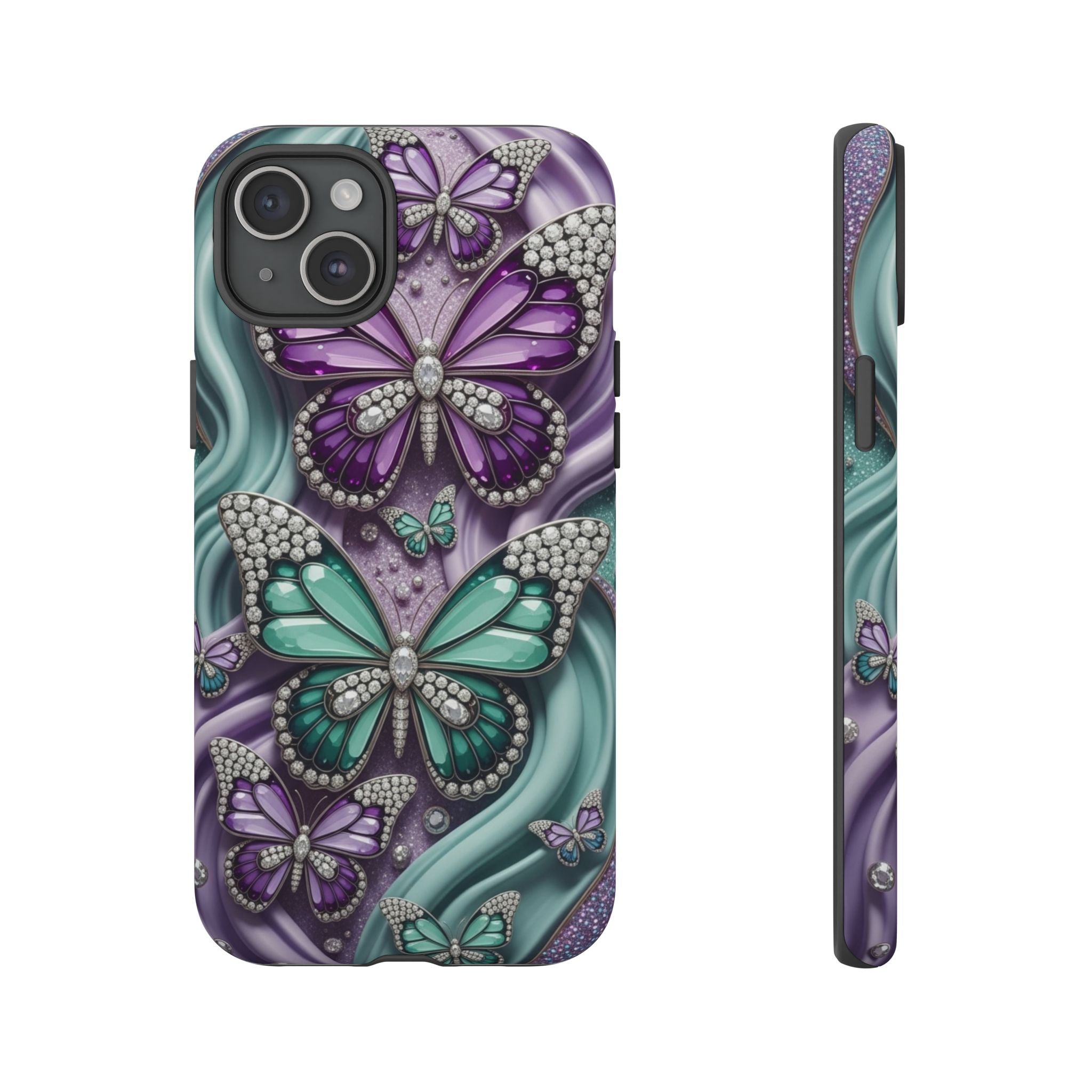 Butterfly Gem Tough Phone Case – Teal & Purple Sparkle Protective Cover