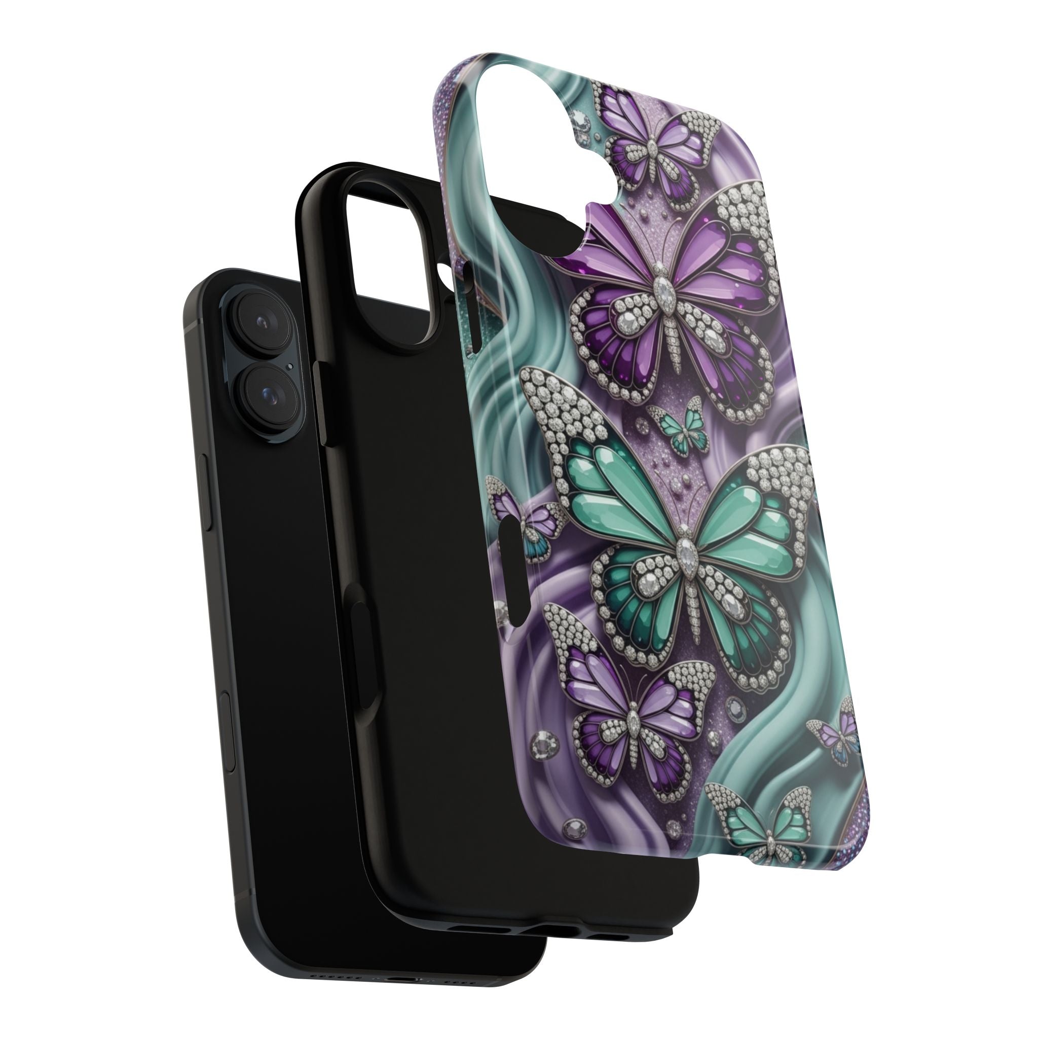 Butterfly Gem Tough Phone Case – Teal & Purple Sparkle Protective Cover