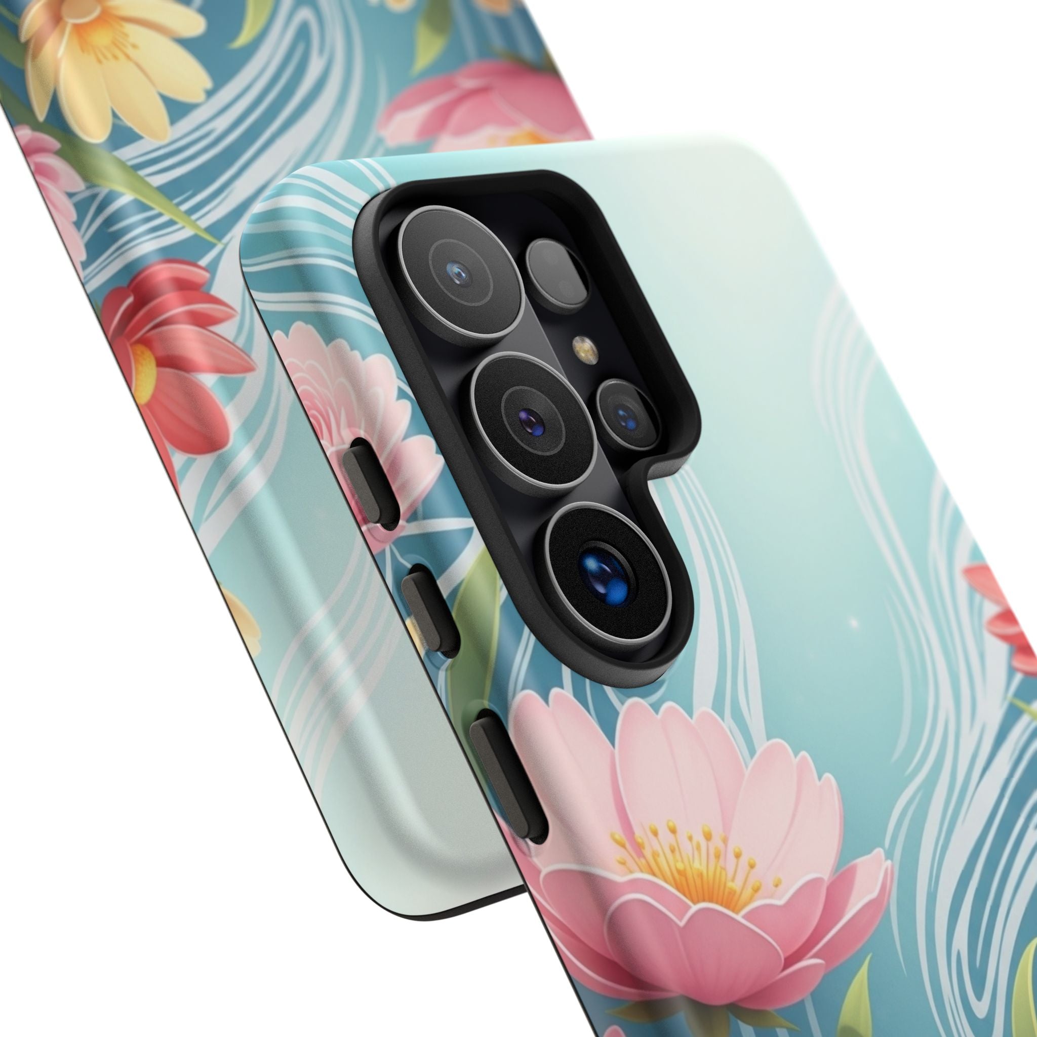 Floral Lotus Tough Phone Case — Watercolor Garden Protective Cover