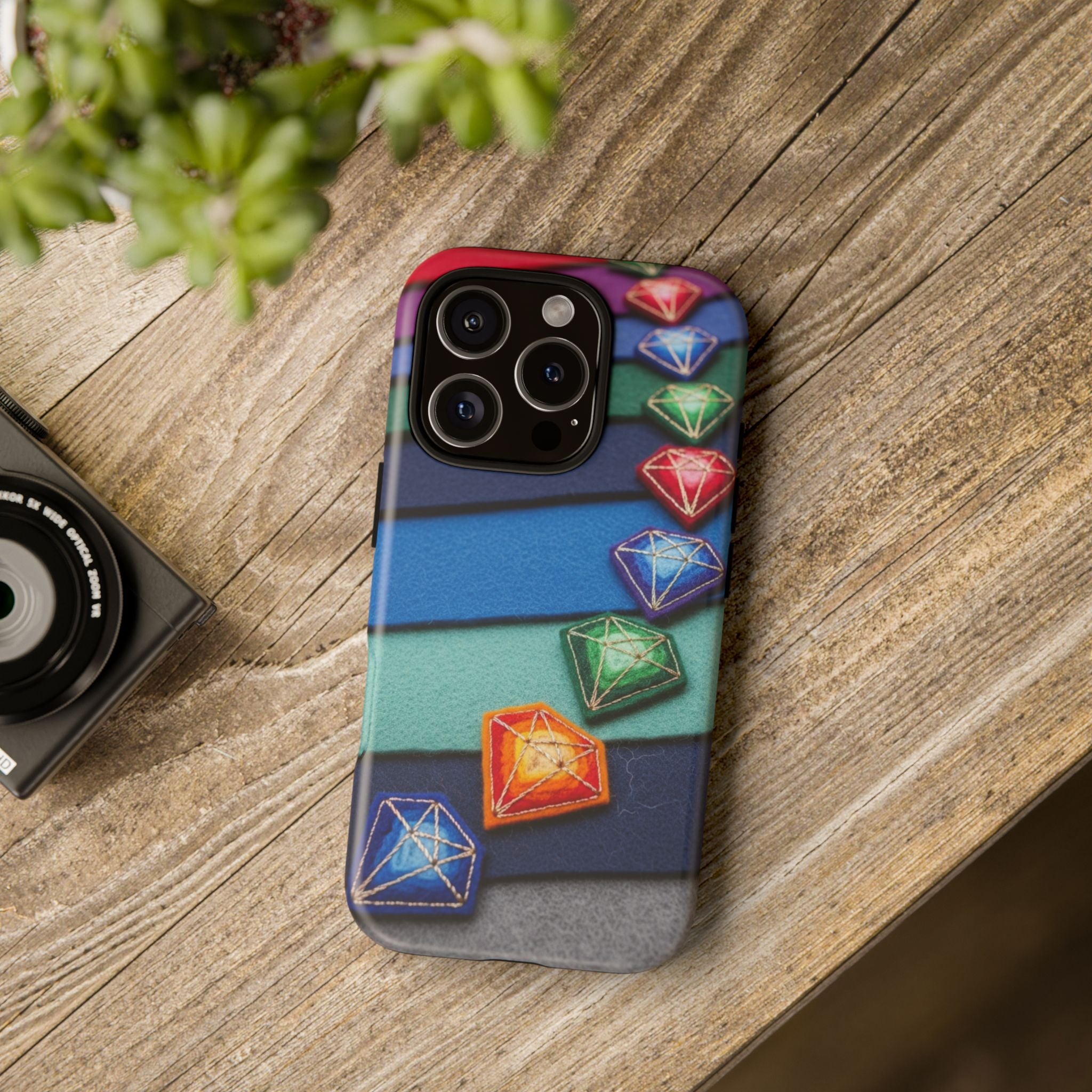Colorful Gem Stripe Phone Case — Rainbow Diamond Pattern Tough Case