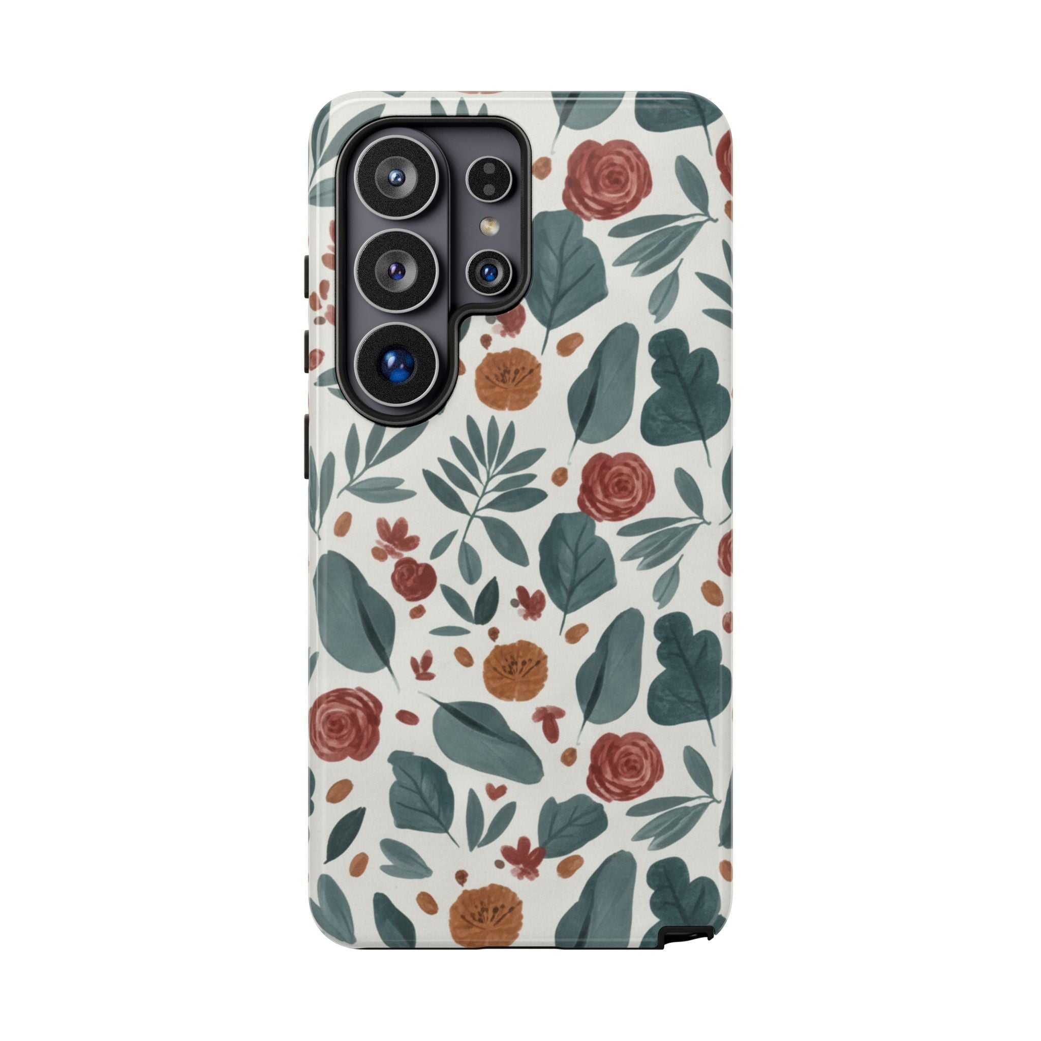 Floral Leaf Pattern Tough Phone Case — Protective Botanical iPhone Cover