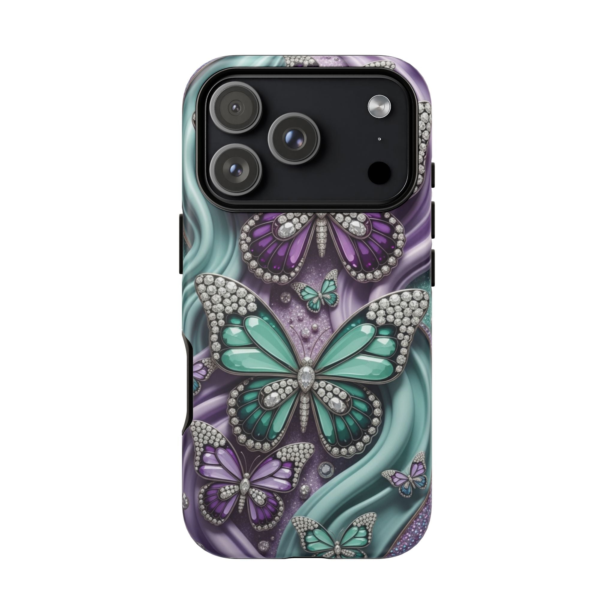 Butterfly Gem Tough Phone Case – Teal & Purple Sparkle Protective Cover