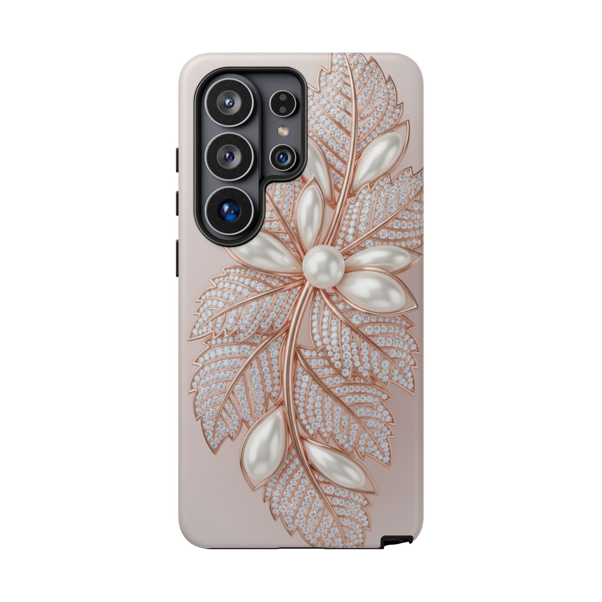 Pearl Floral Phone Case for Samsung galaxy phone — Elegant Rose Gold Leaf Design for Women
