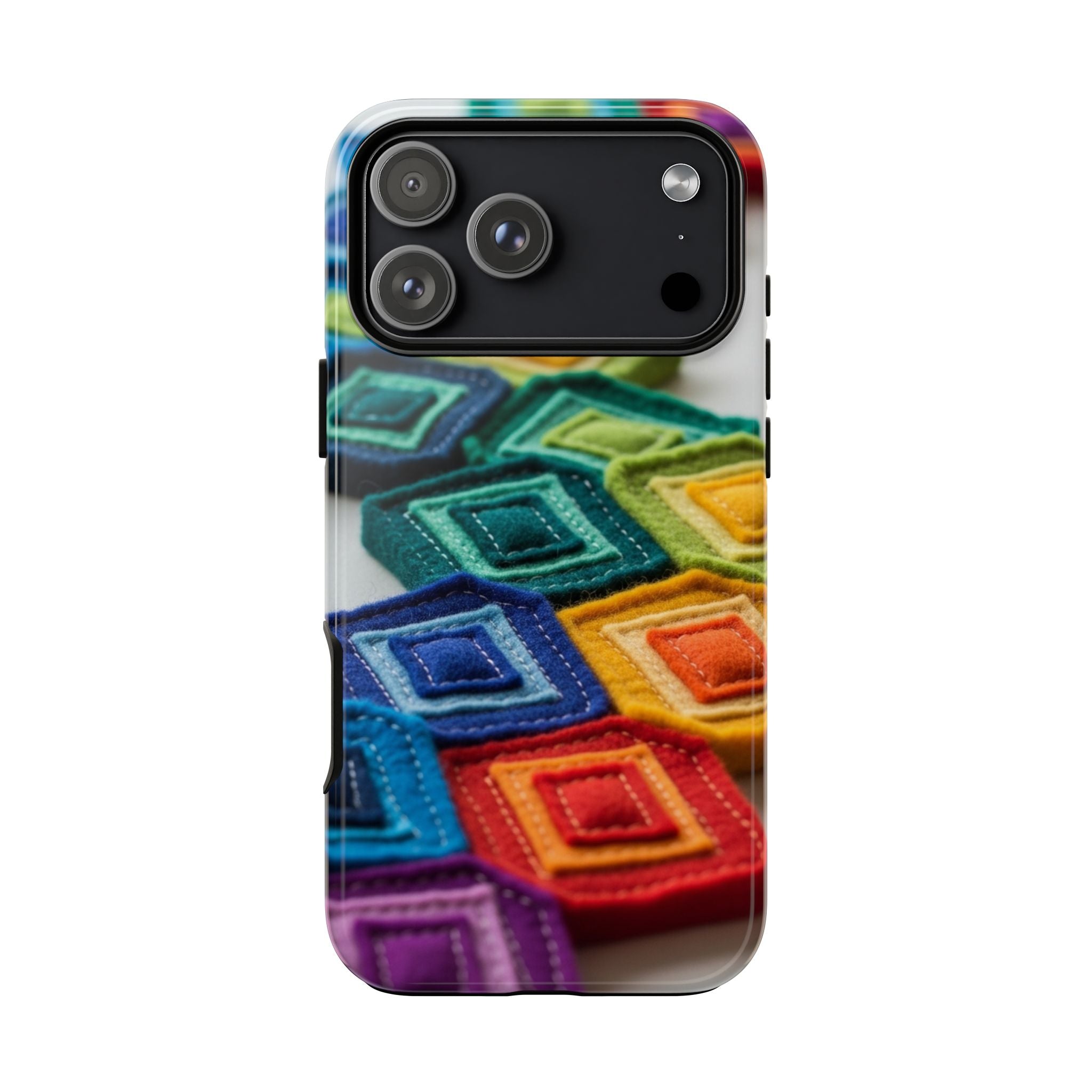 Colorful Geometric Quilt Pattern Phone Case – Bright Rainbow Diamond Tough Case