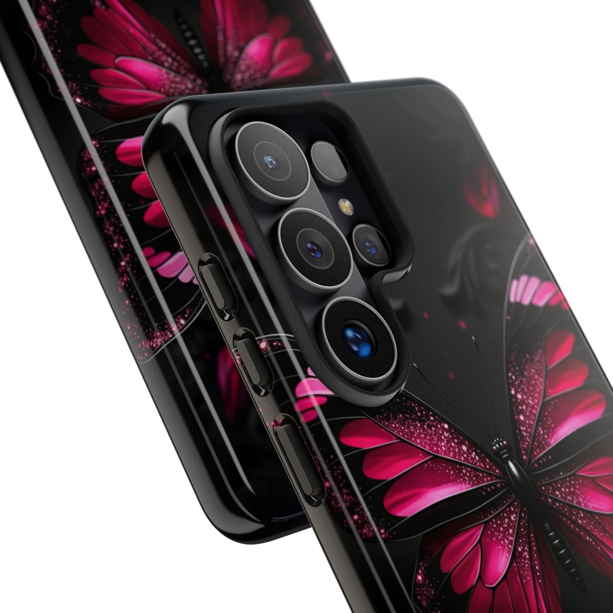 Pink Butterfly Tough Phone Case - Shockproof Protective iPhone Cover