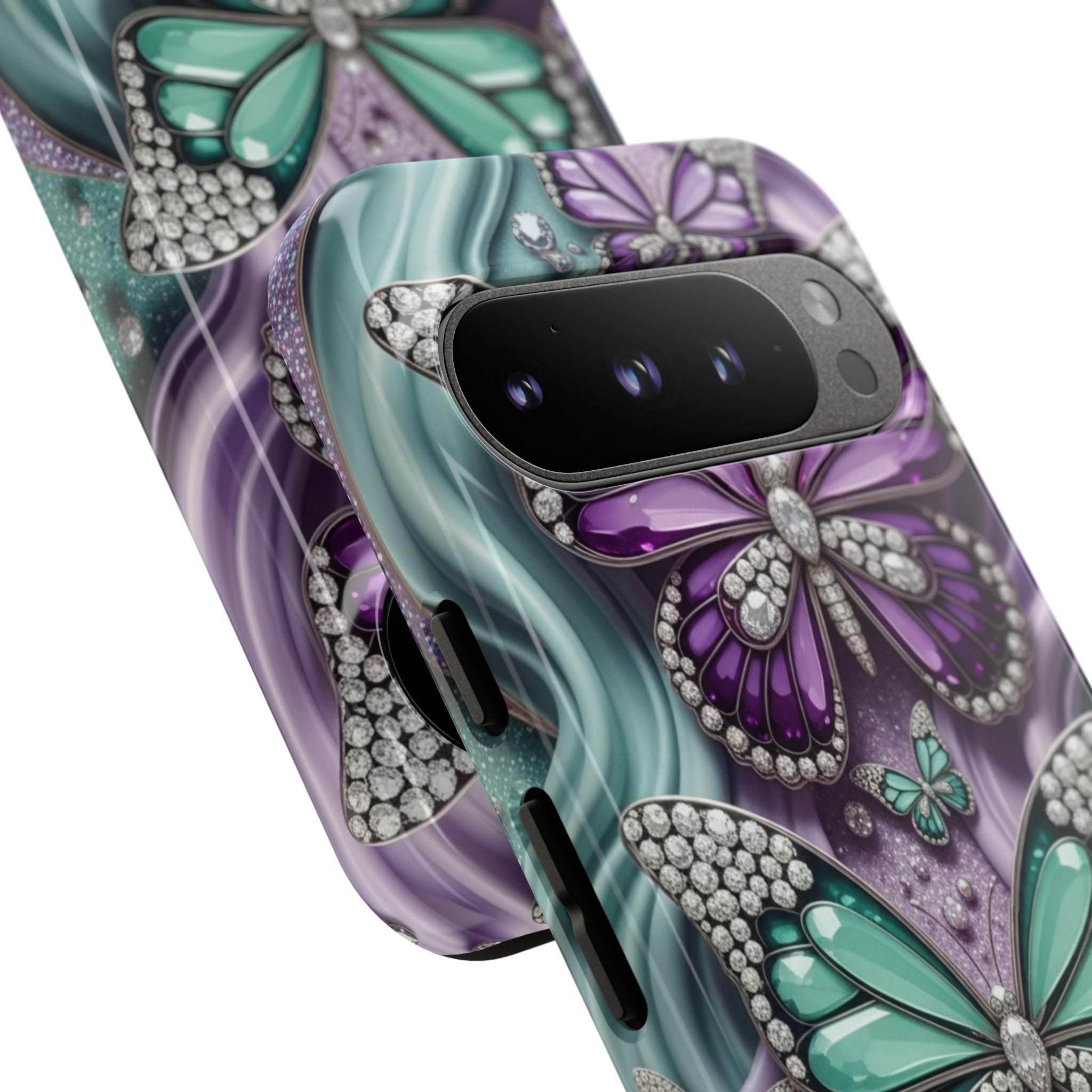 Butterfly Gem Tough Phone Case – Teal & Purple Sparkle Protective Cover