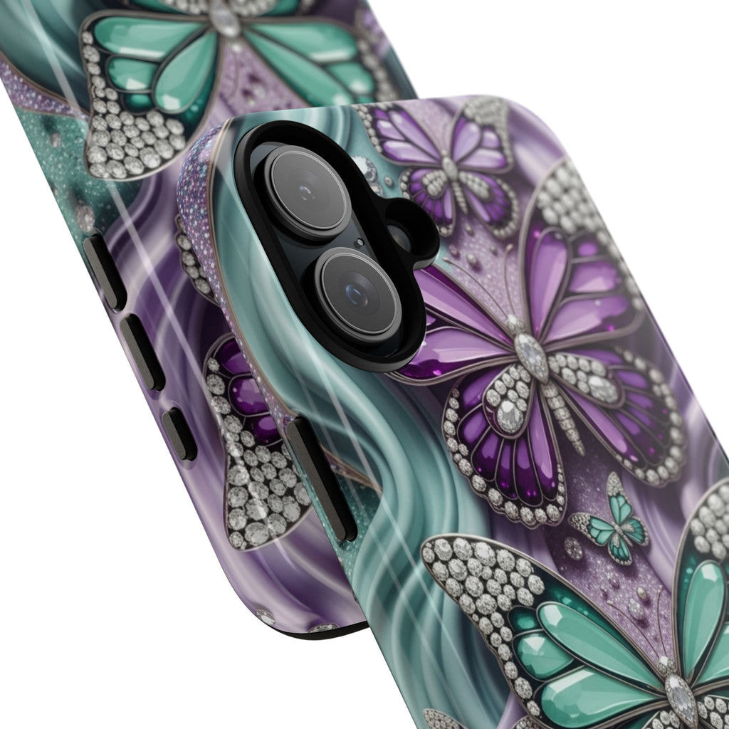 Butterfly Gem Tough Phone Case – Teal & Purple Sparkle Protective Cover