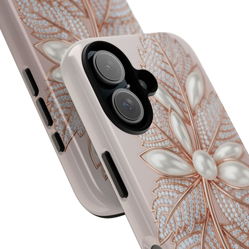Pearl Floral Phone Case – Rose Gold Leaf iPhone Cover
