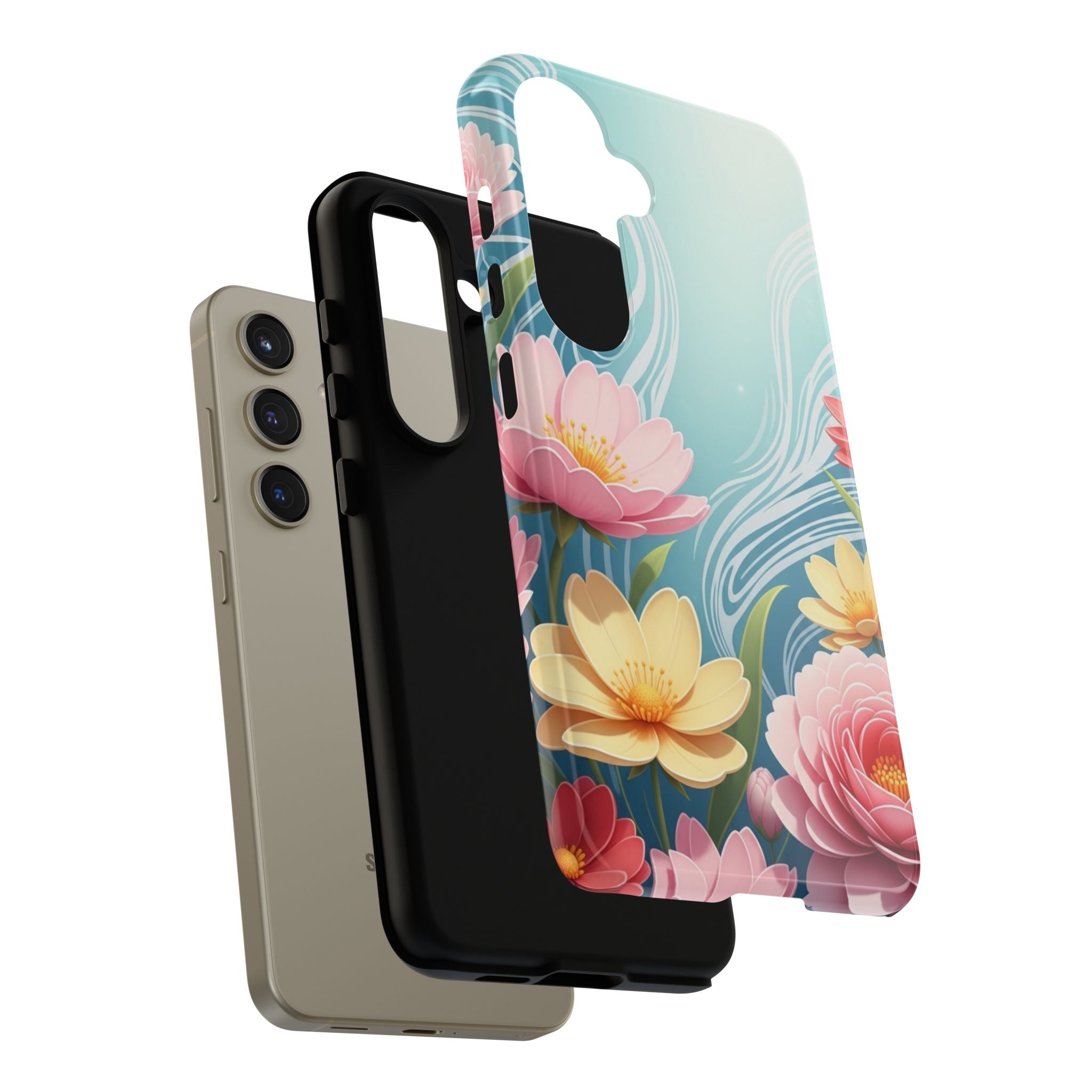 Floral Lotus Tough Phone Case — Watercolor Garden Protective Cover