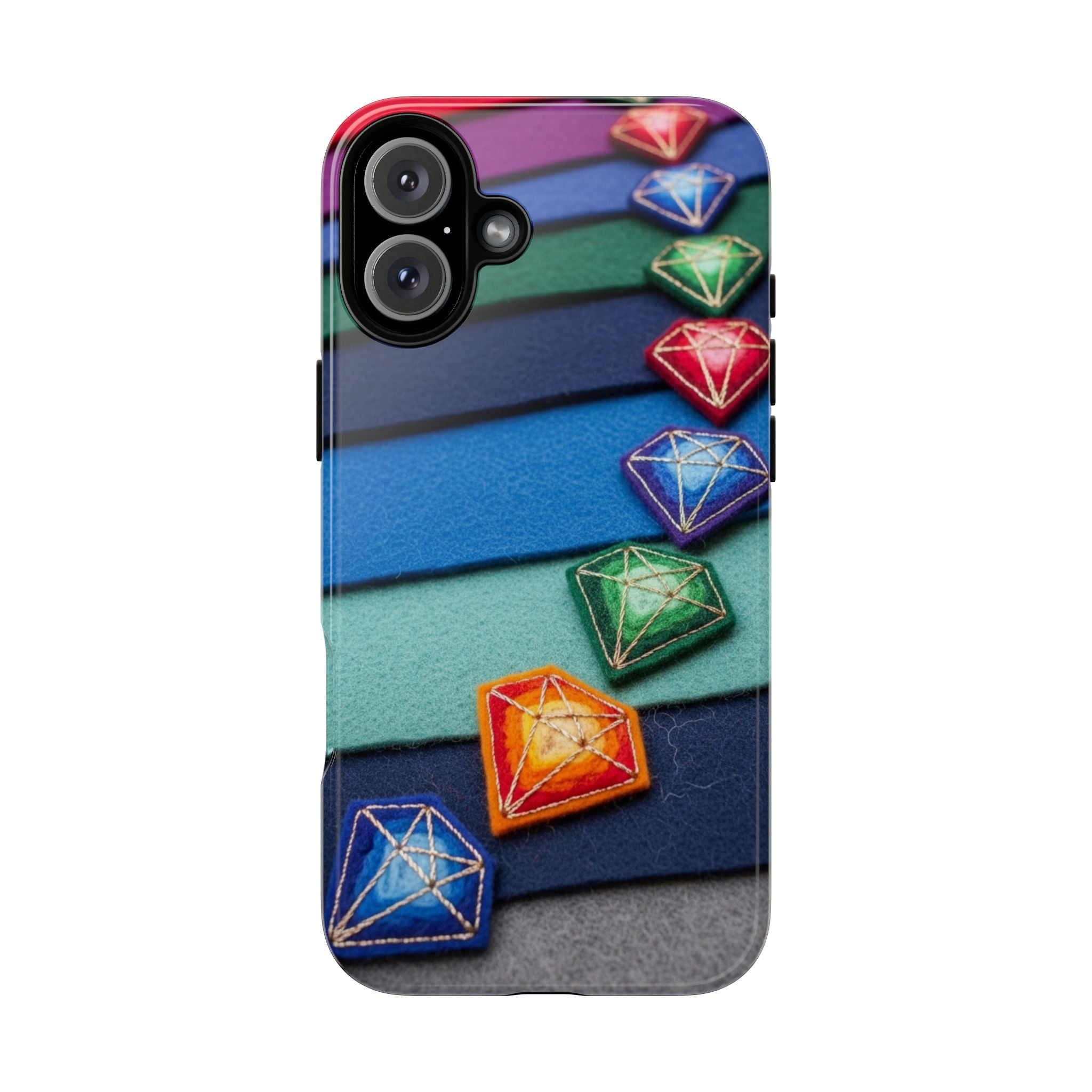Colorful Gem Stripe Phone Case — Rainbow Diamond Pattern Tough Case