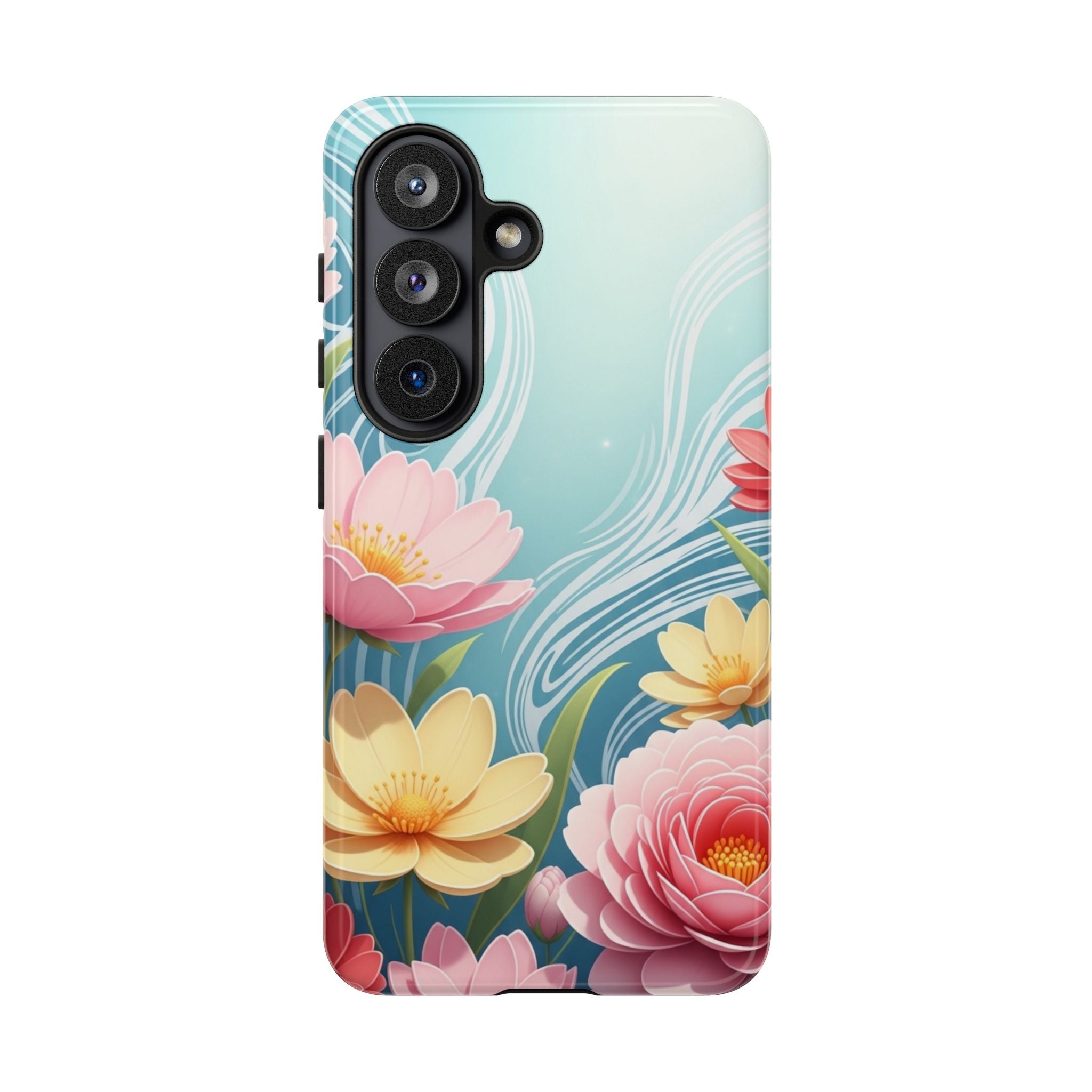 Floral Lotus Tough Phone Case — Watercolor Garden Protective Cover