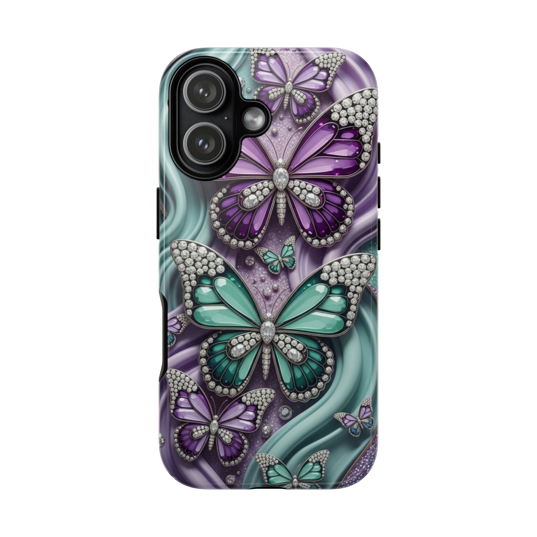 Butterfly Gem Tough Phone Case – Teal & Purple Sparkle Protective Cover