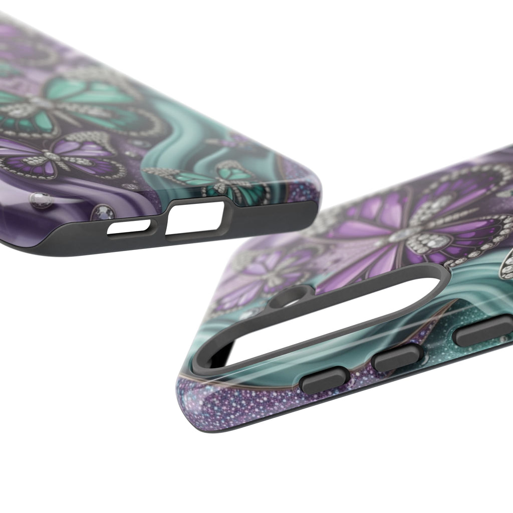 Butterfly Gem Tough Phone Case – Teal & Purple Sparkle Protective Cover