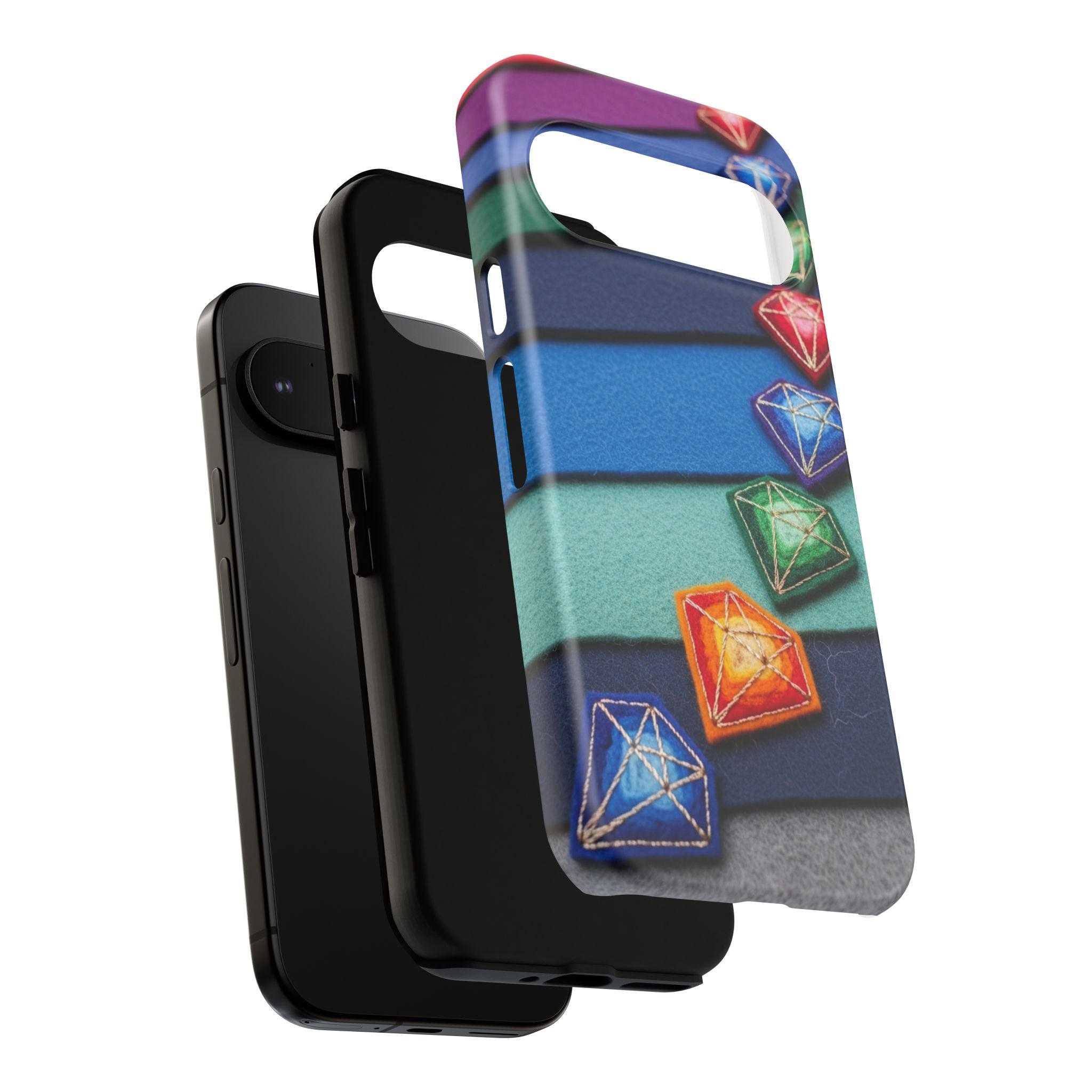 Colorful Gem Stripe Phone Case — Rainbow Diamond Pattern Tough Case