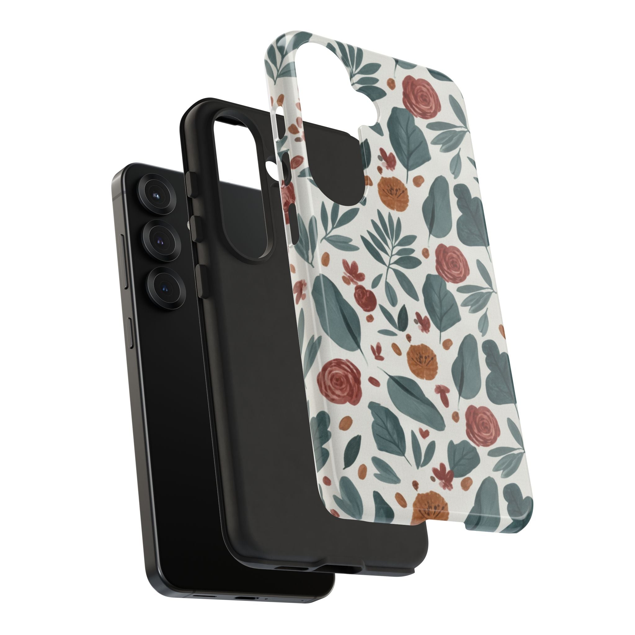 Floral Leaf Pattern Tough Phone Case — Protective Botanical iPhone Cover