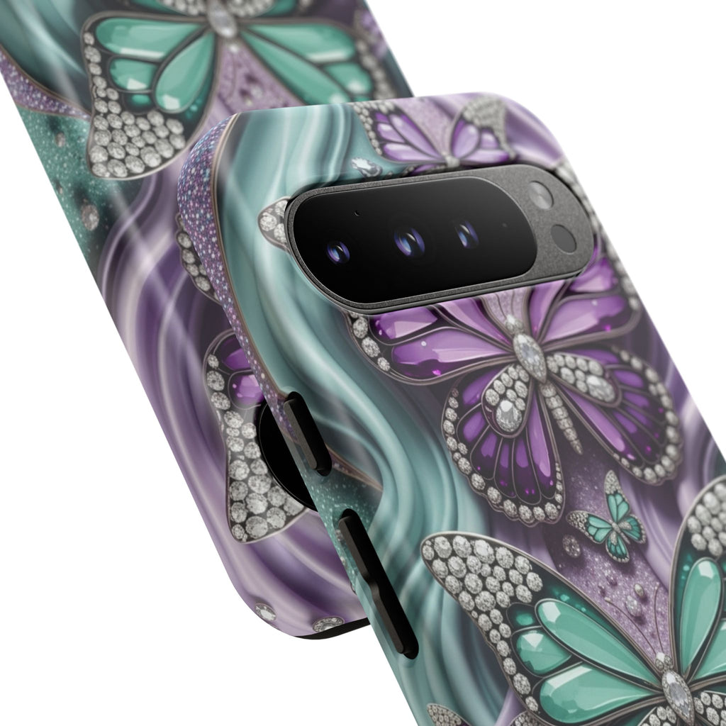 Butterfly Gem Tough Phone Case – Teal & Purple Sparkle Protective Cover