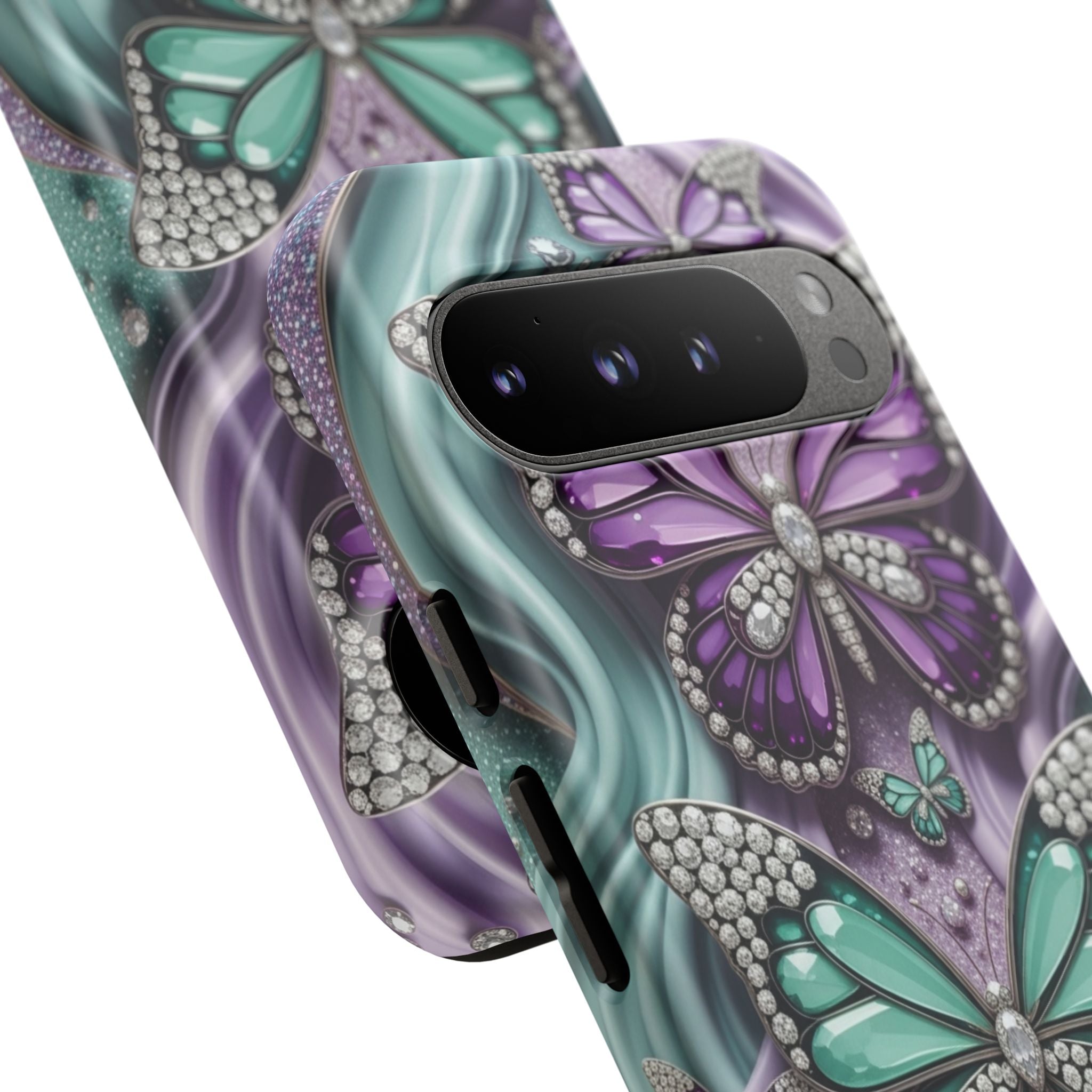 Butterfly Gem Tough Phone Case – Teal & Purple Sparkle Protective Cover
