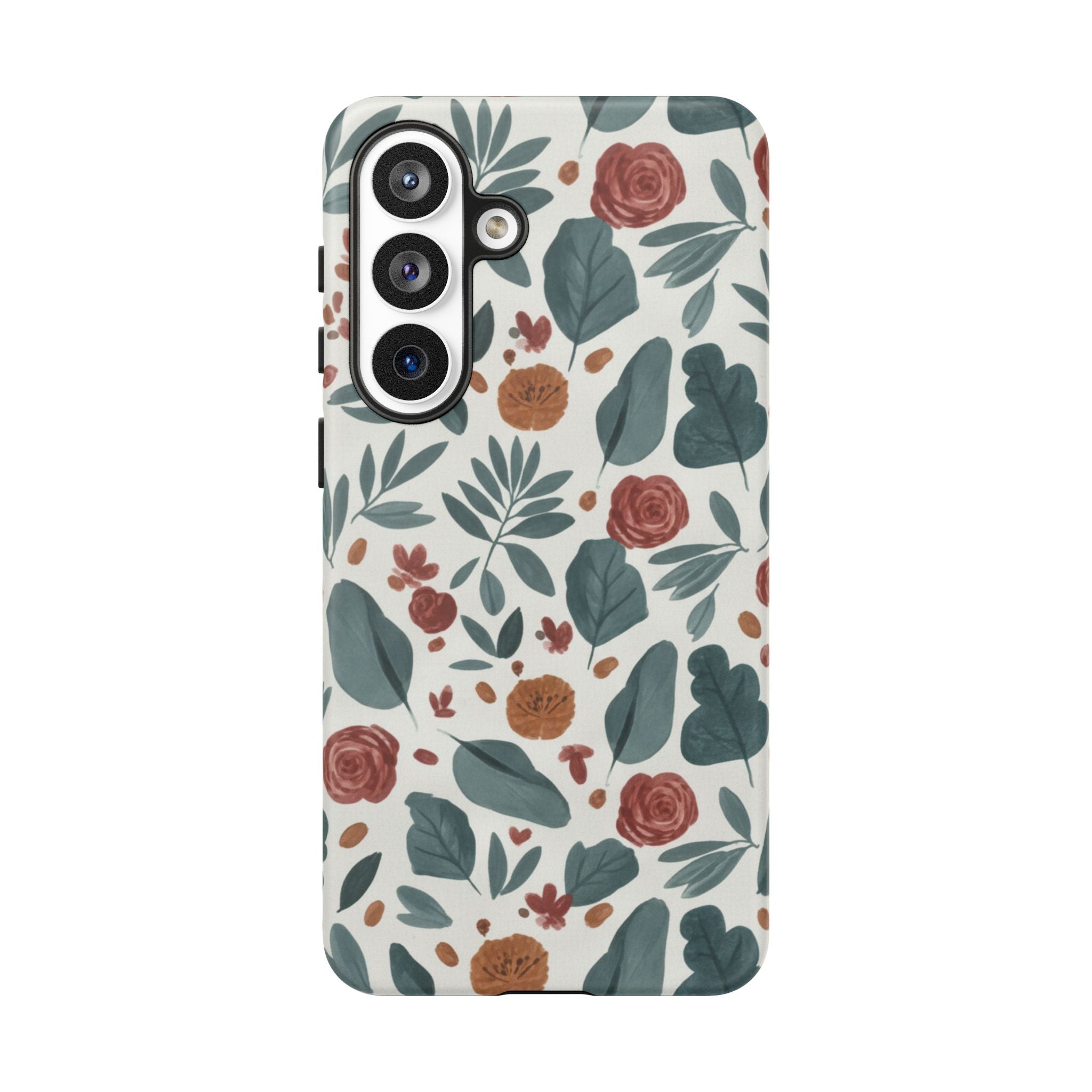 Floral Leaf Pattern Tough Phone Case — Protective Botanical iPhone Cover