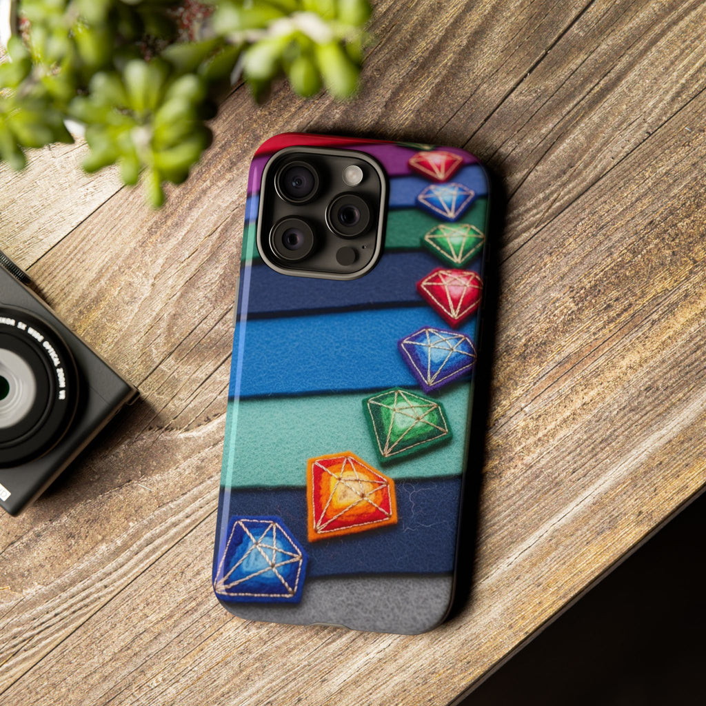 Colorful Gem Stripe Phone Case — Rainbow Diamond Pattern Tough Case