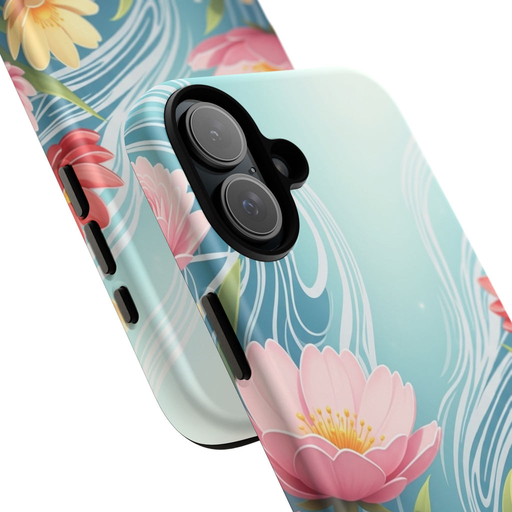 Floral Lotus Tough Phone Case — Watercolor Garden Protective Cover