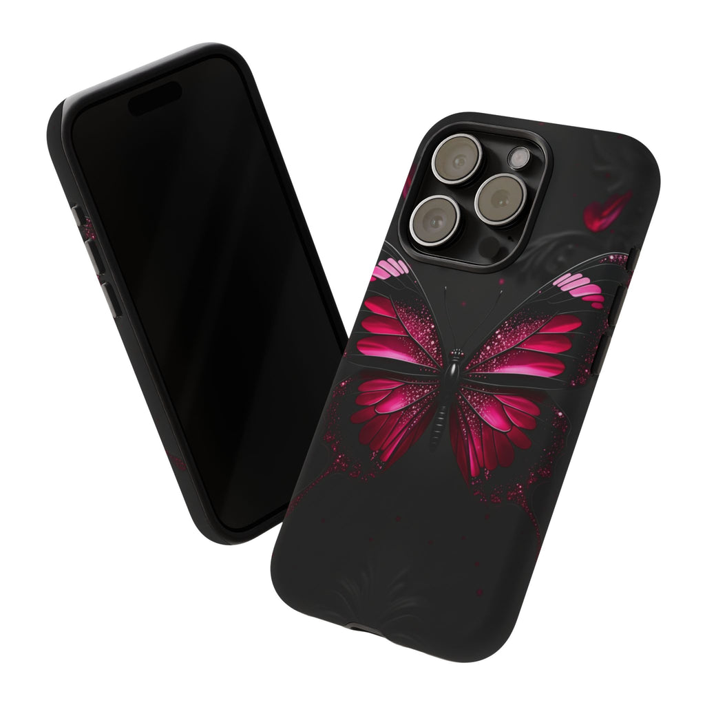 Pink Butterfly Tough Phone Case - Shockproof Protective iPhone Cover