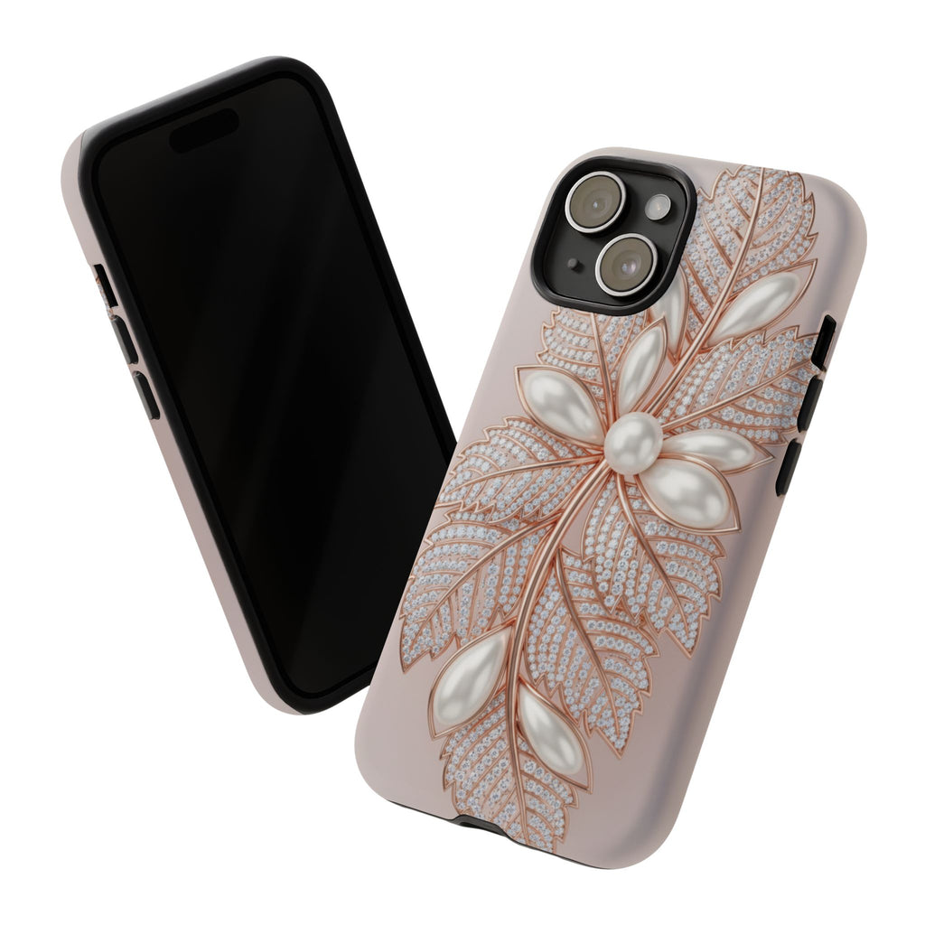 Pearl Floral Phone Case – Rose Gold Leaf iPhone Cover
