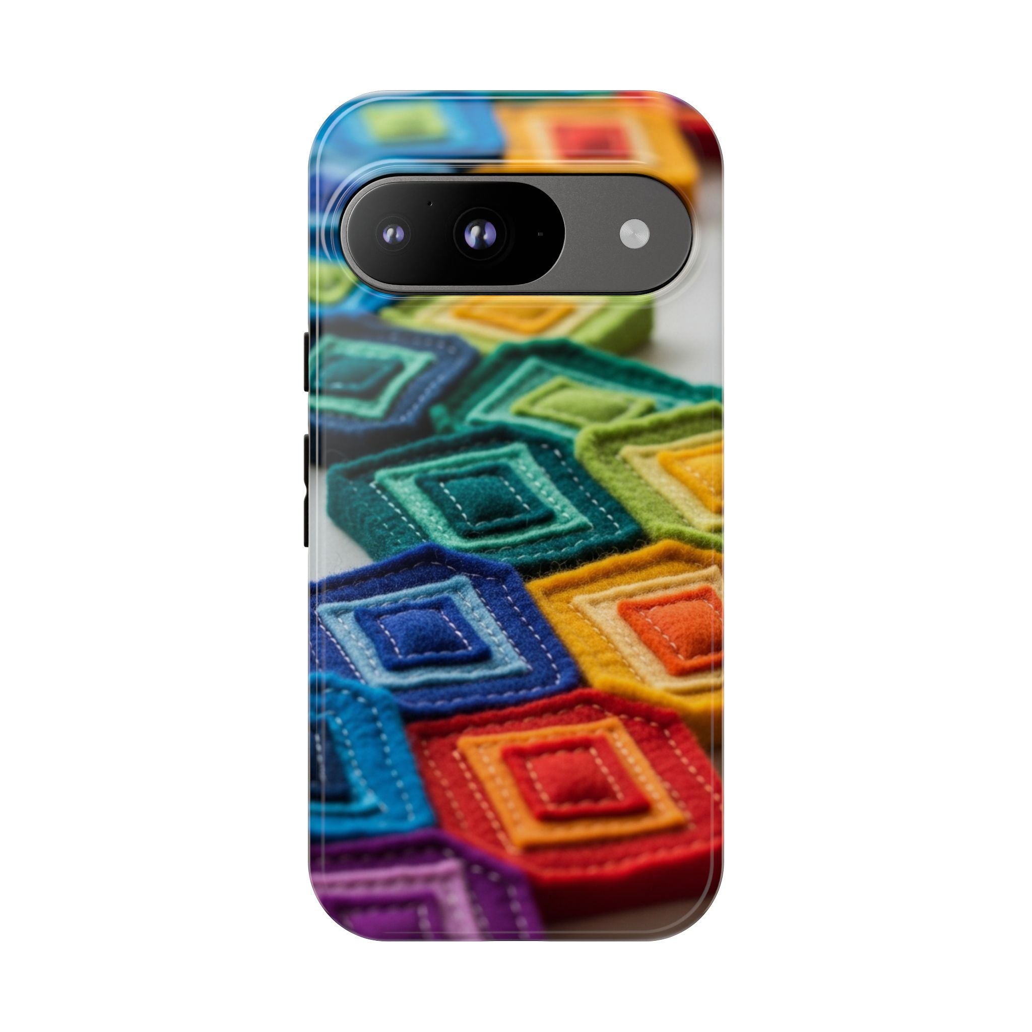 Colorful Geometric Quilt Pattern Phone Case – Bright Rainbow Diamond Tough Case