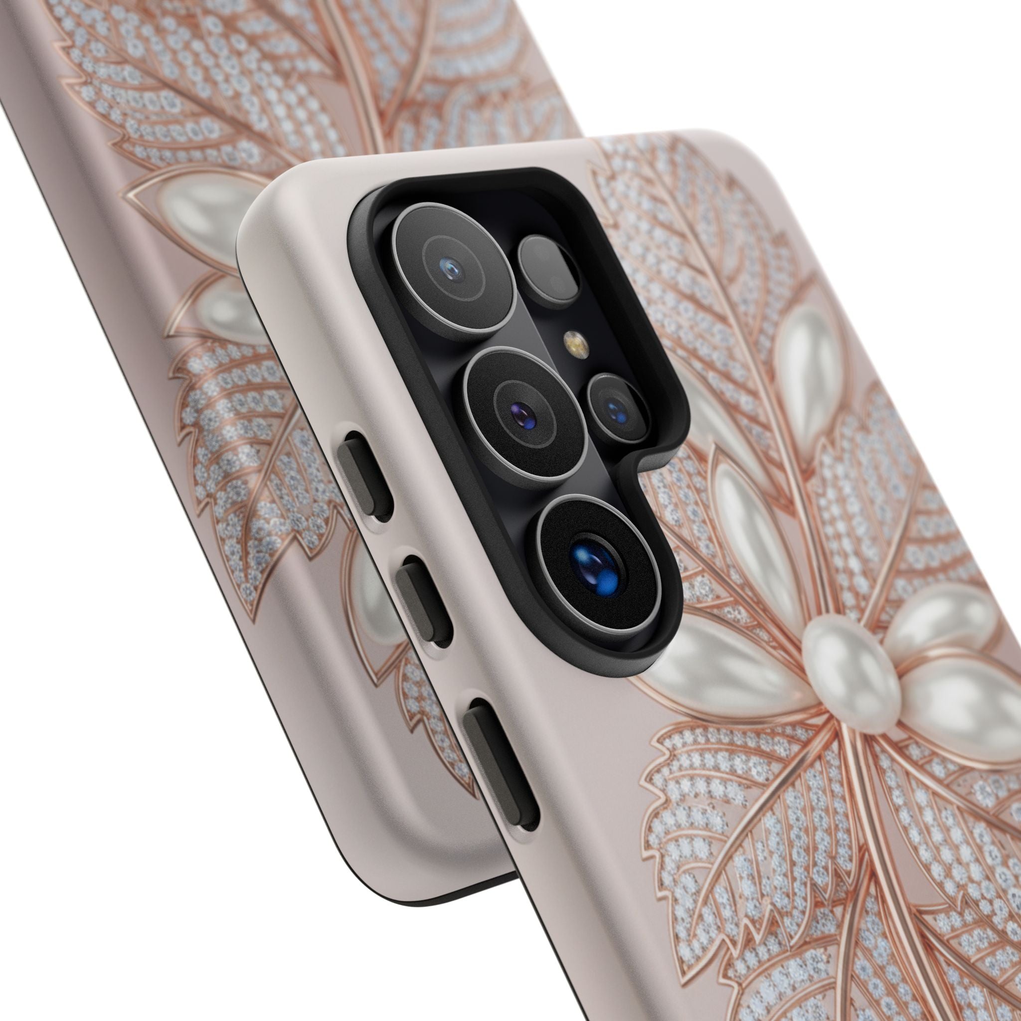 Pearl Floral Phone Case for Samsung galaxy phone — Elegant Rose Gold Leaf Design for Women