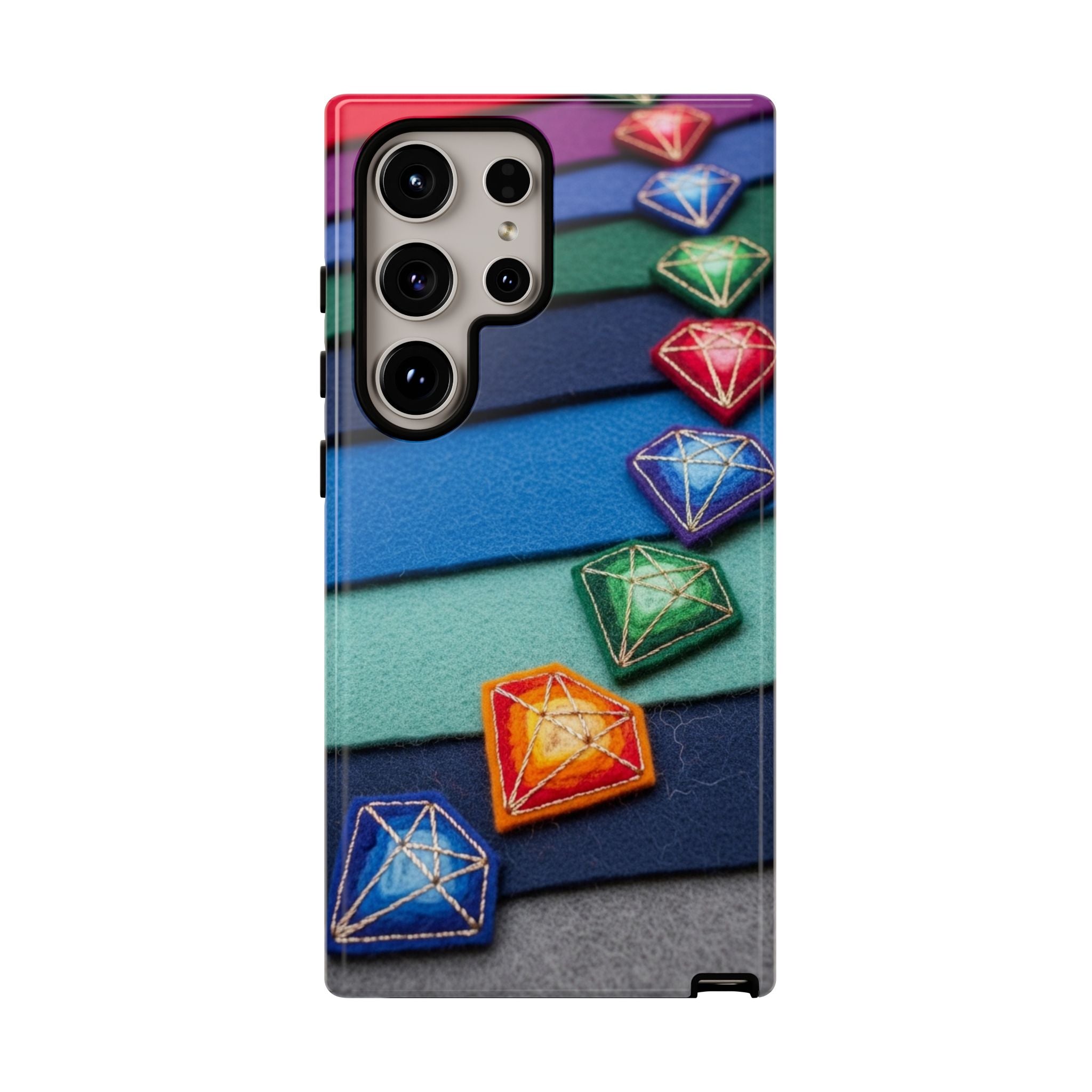 Colorful Gem Stripe Phone Case — Rainbow Diamond Pattern Tough Case
