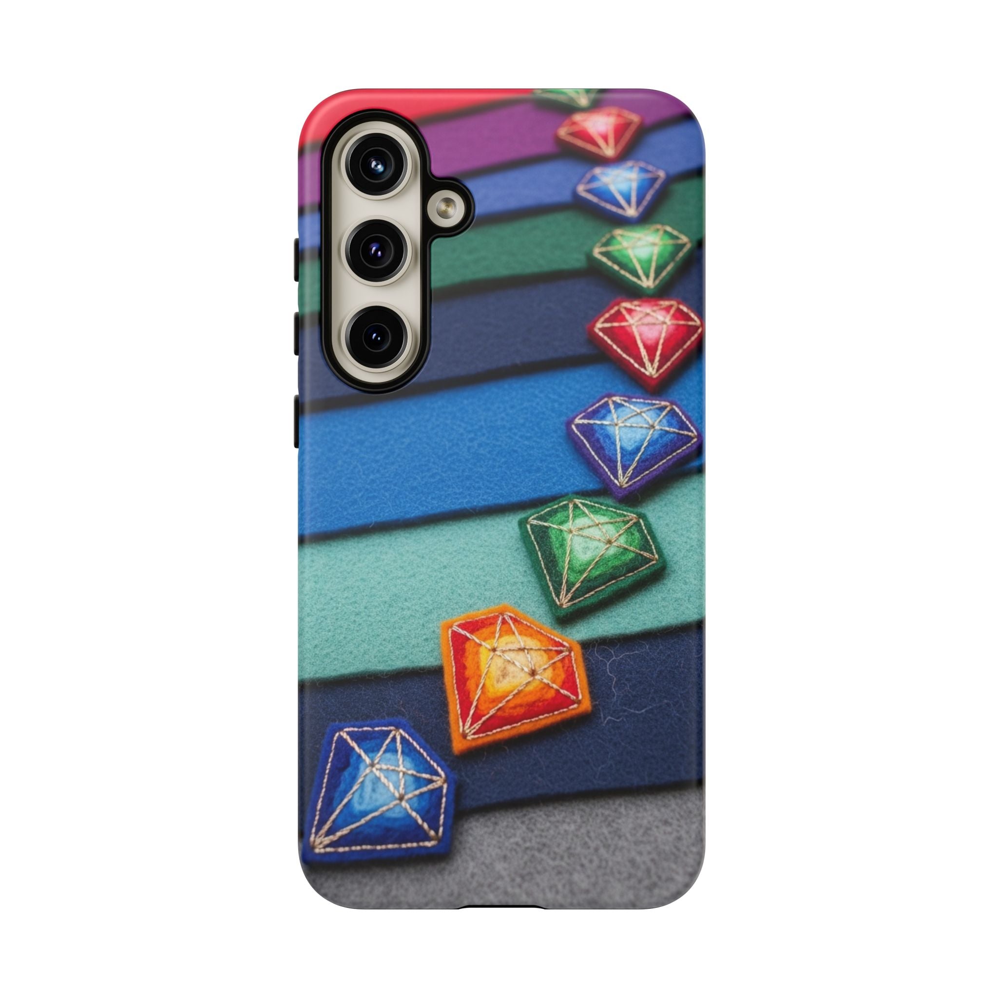 Colorful Gem Stripe Phone Case — Rainbow Diamond Pattern Tough Case