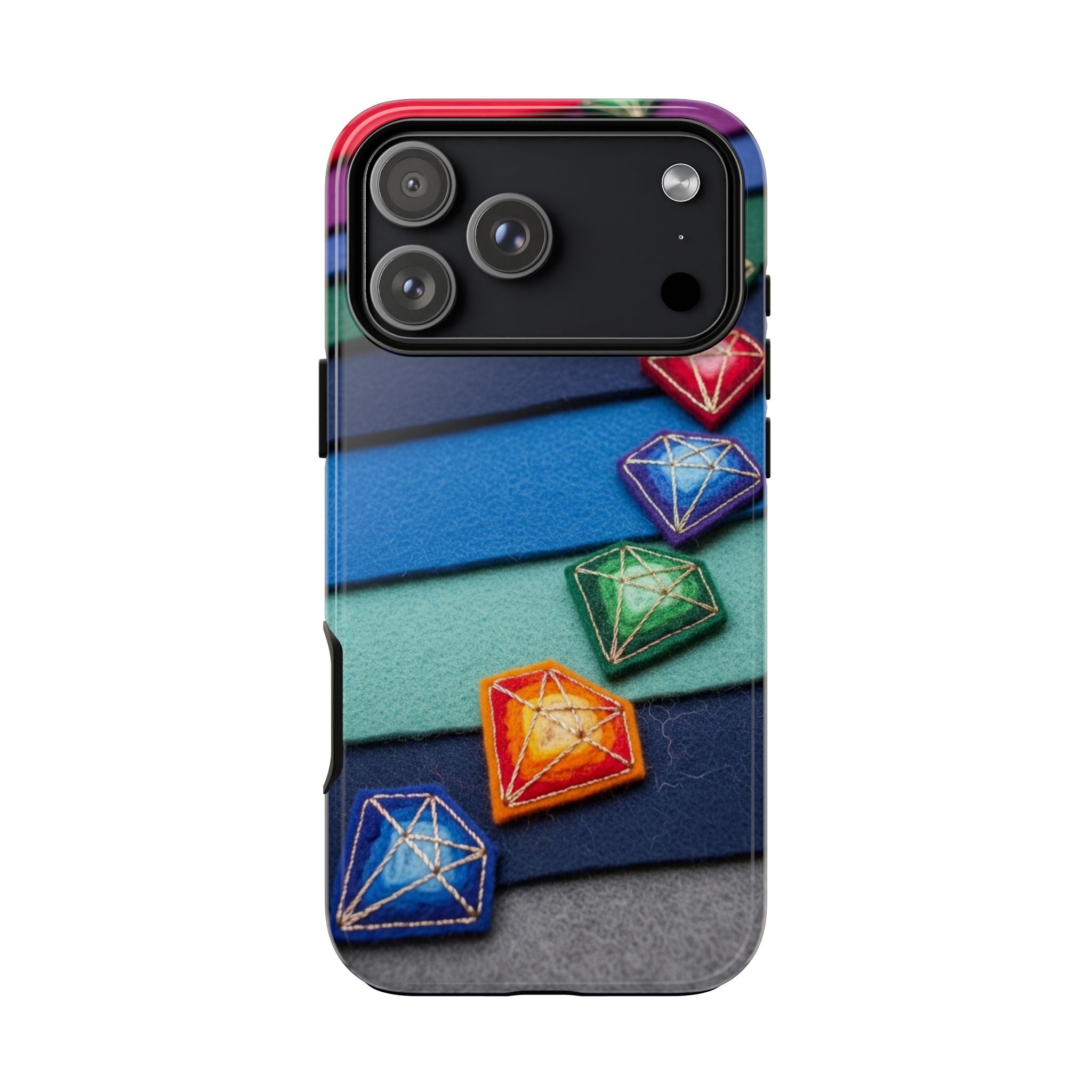 Colorful Gem Stripe Phone Case — Rainbow Diamond Pattern Tough Case