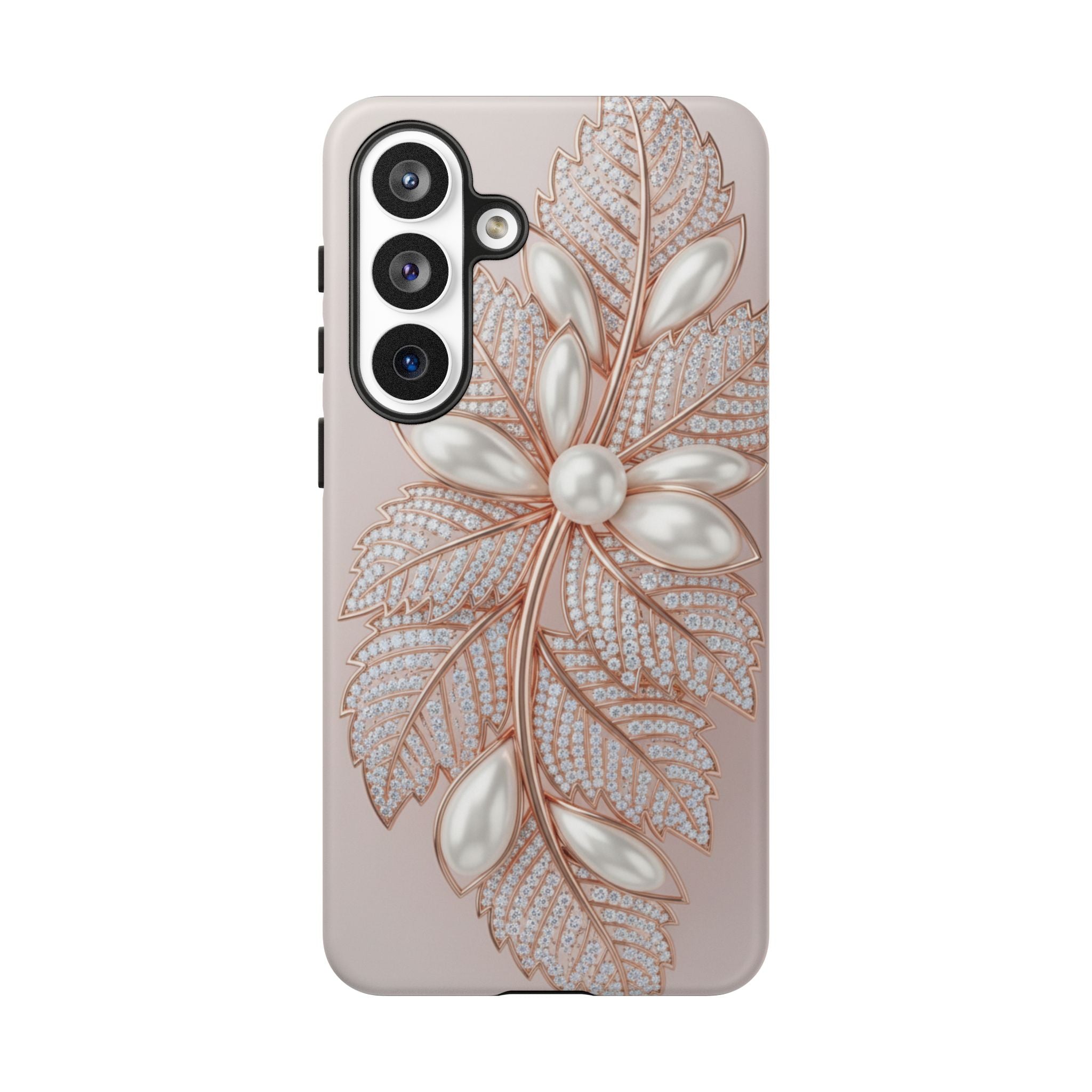 Pearl Floral Phone Case for Samsung galaxy phone — Elegant Rose Gold Leaf Design for Women