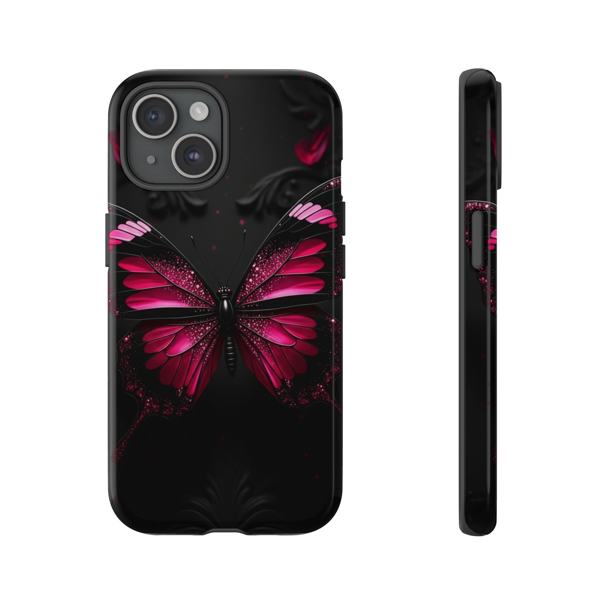 Pink Butterfly Tough Phone Case - Shockproof Protective iPhone Cover