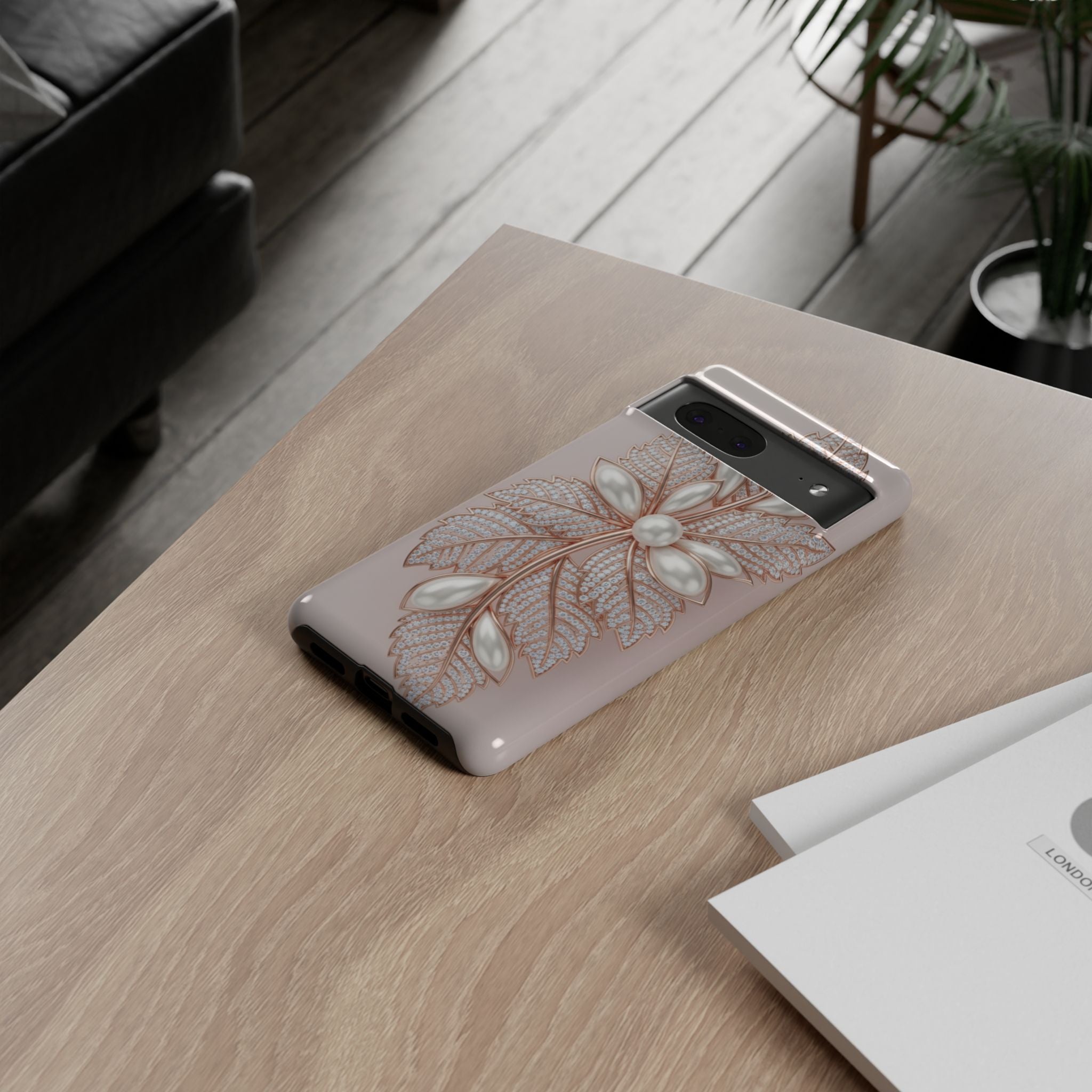 Rose Gold Pearl Leaf Tough Phone Case for Google Phone