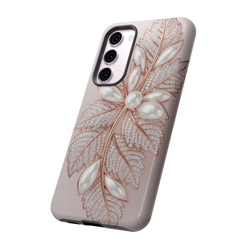 Pearl Floral Phone Case for Samsung galaxy phone — Elegant Rose Gold Leaf Design for Women