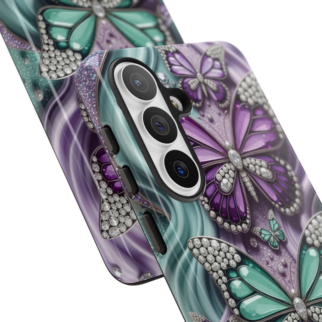 Butterfly Gem Tough Phone Case – Teal & Purple Sparkle Protective Cover