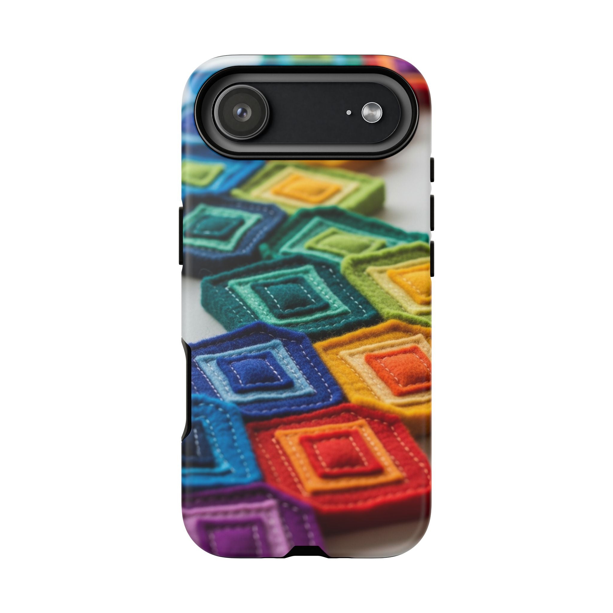 Colorful Geometric Quilt Pattern Phone Case – Bright Rainbow Diamond Tough Case